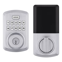 Weiser Powerbolt 3 Keyless Entry Deadbolt Lock, 10-Button Keypad Door Lock with Auto Lock and 12-Month Battery Life, Satin Chrome Front_Flat