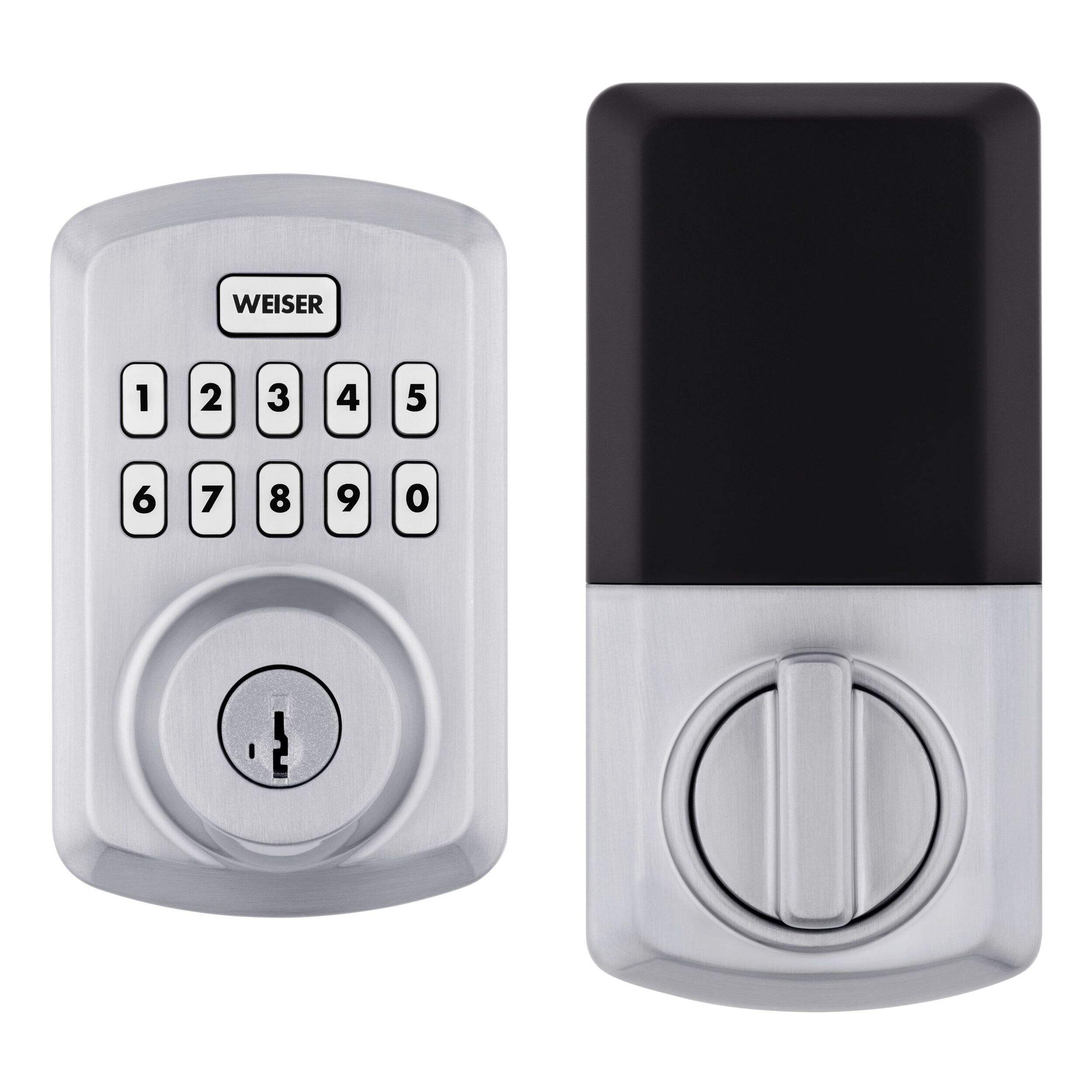 Weiser Powerbolt 3 Keyless Entry Deadbolt Lock, 10-Button Keypad Door Lock with Auto Lock and 12-Month Battery Life, Satin Chrome Front_Flat