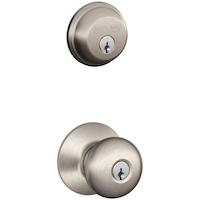 Schlage Plymouth Ball Door Knob & Deadbolt Lock Combo Pack, Satin Nickel Front_Angled_Right