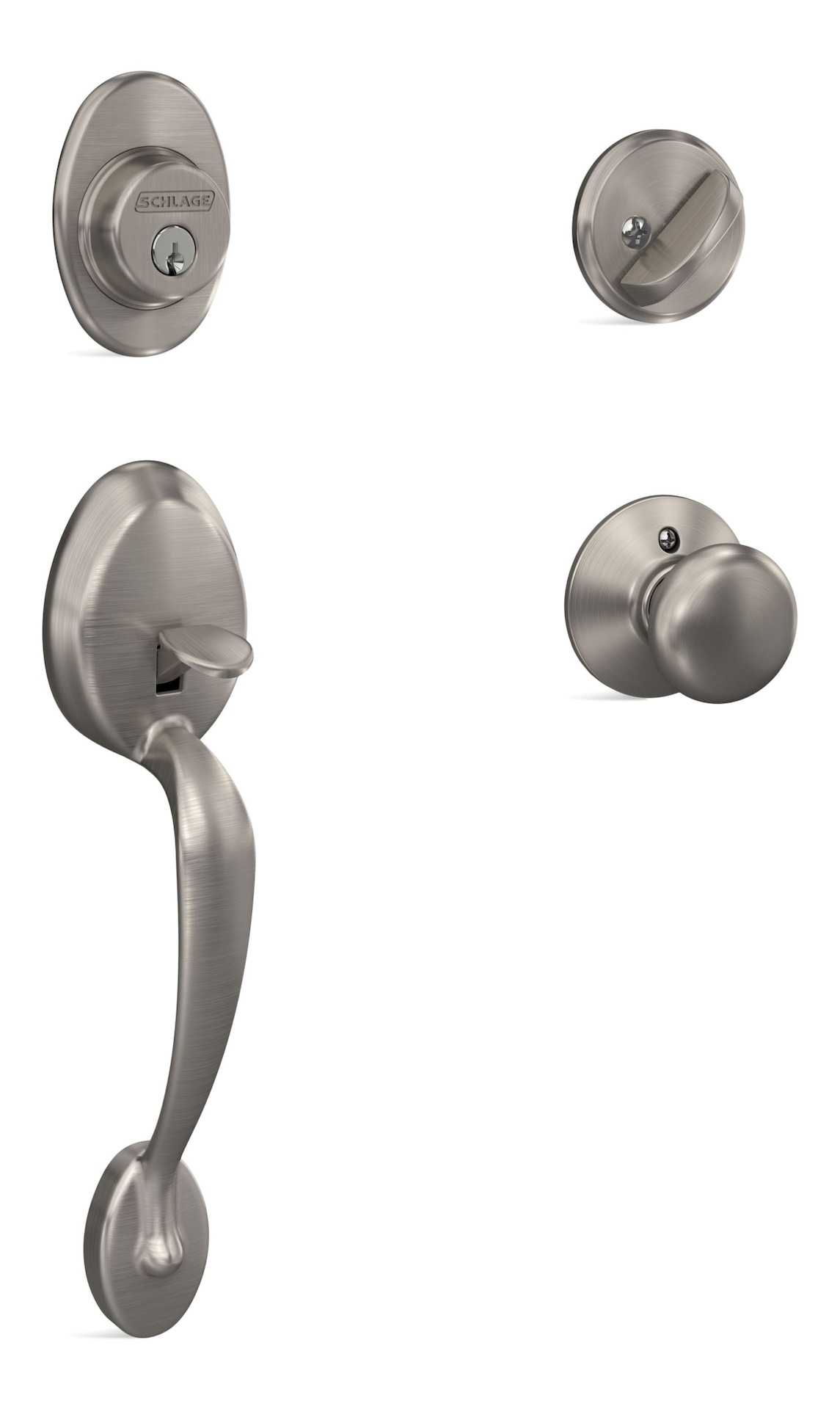 Schlage Plymouth Handleset with Plymouth Interior Knob, Rated AAA Security, Satin Nickel