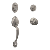 Schlage Plymouth Handleset with Plymouth Interior Knob, Rated AAA Security, Satin Nickel Front_Three_Fourths_Angled_Right