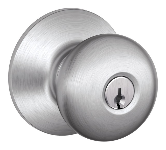 Schlage Contractor Plymouth Entry Keyed Door Knob Lock Set, Satin
