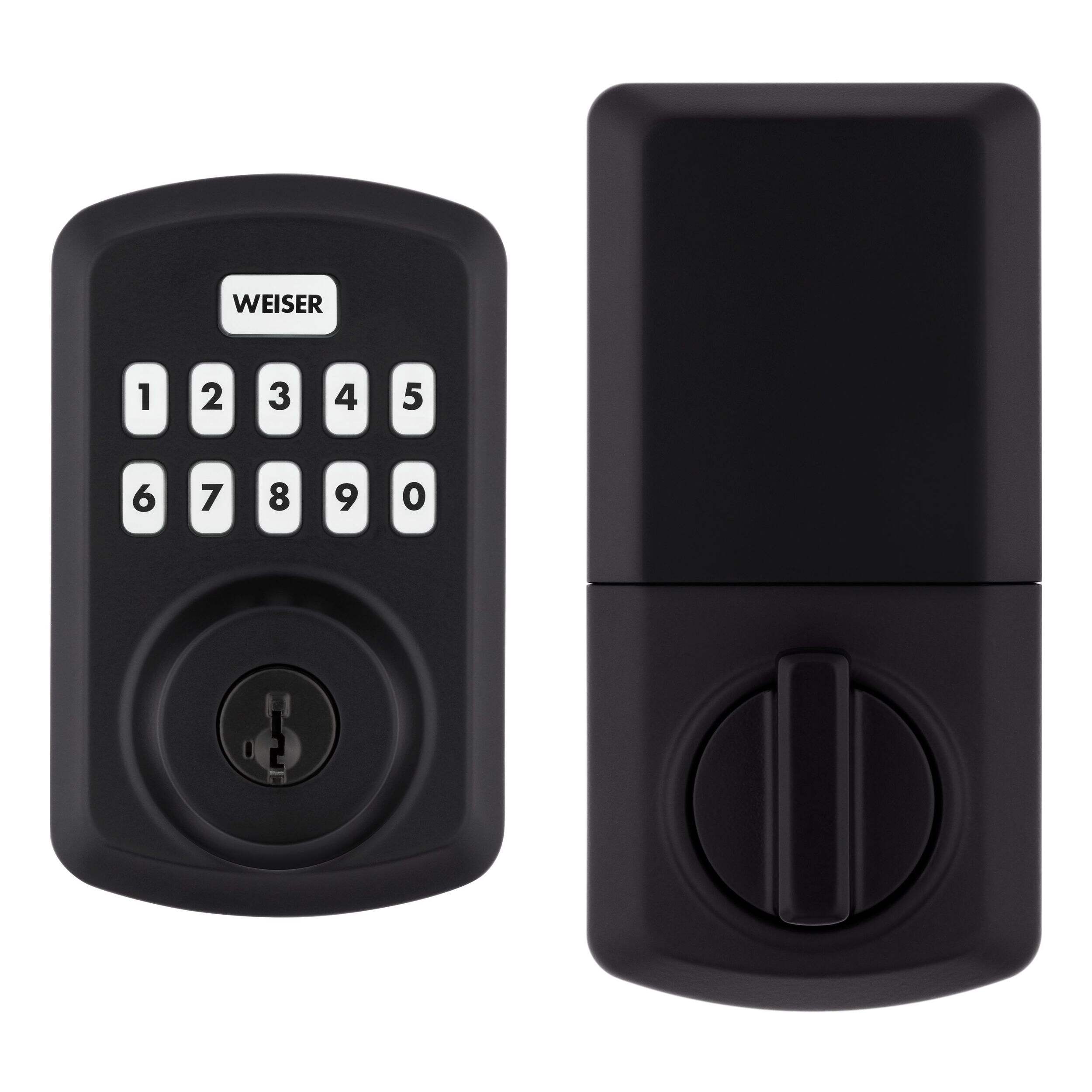 Weiser Powerbolt 3 Keyless Entry Deadbolt Lock, 10-Button Keypad Door Lock with Auto Lock and 12-Month Battery Life, Matte Black Front_Flat