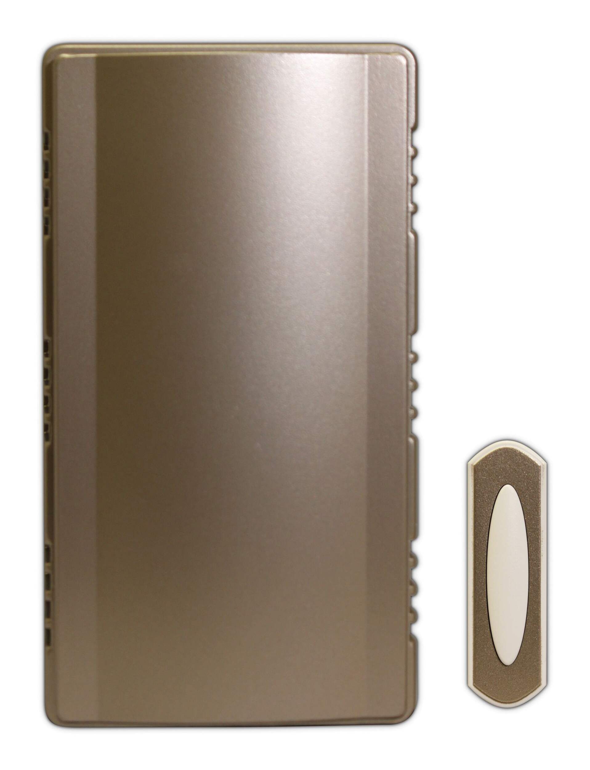 Globe Wireless Plug-In 75-db 150-ft 3-Tune Doorbell Chime, 1 Push Button, Satin Nickel Front_Flat