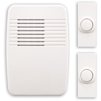 HeathZenith Wireless Plug-In 85-db 100-ft 3-Tune Doorbell Chime, 2 Push Buttons, White Front_Flat