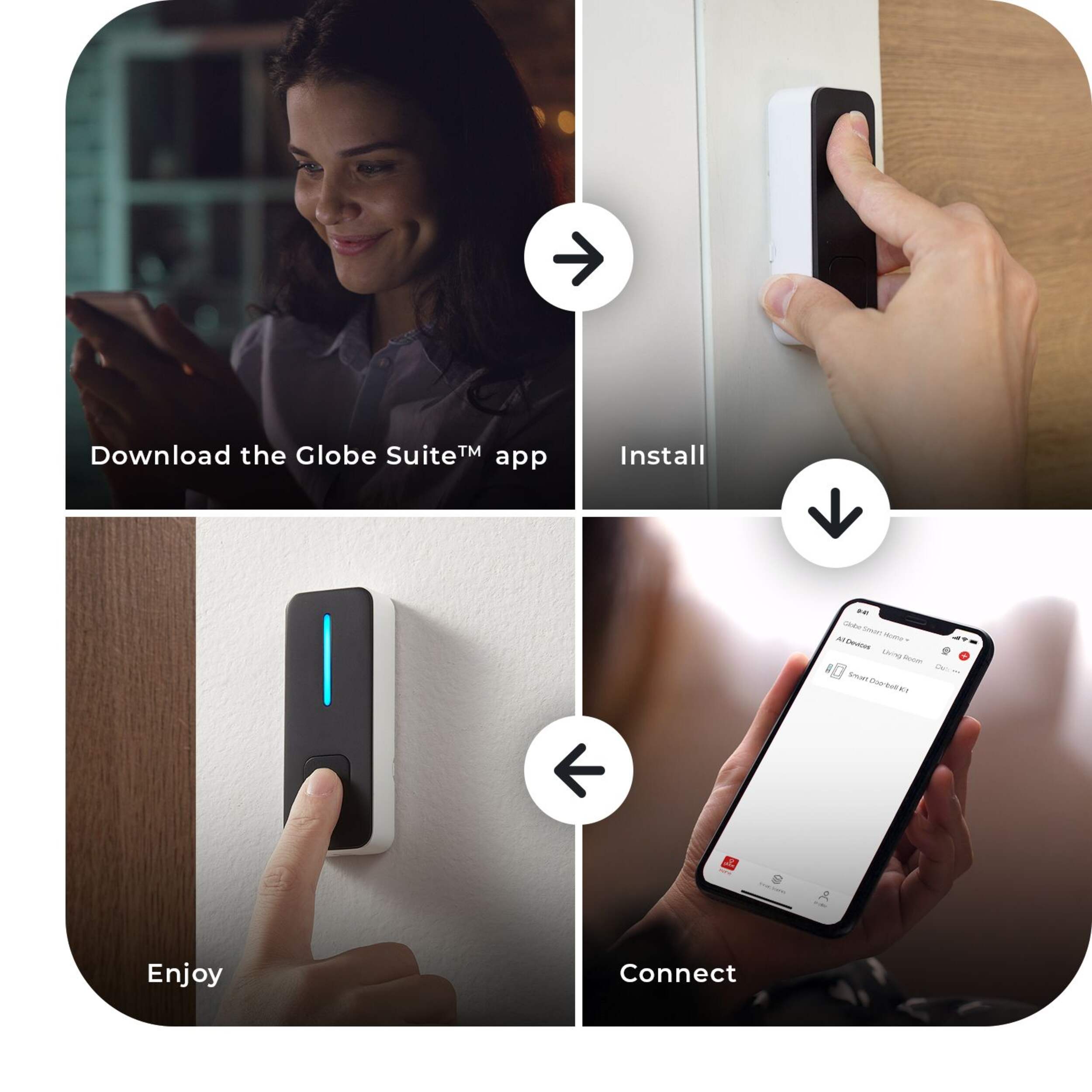 Globe Smart Wired Push Button Doorbell Chime, Wi-Fi, Water-resistant Composite_or_Mixed