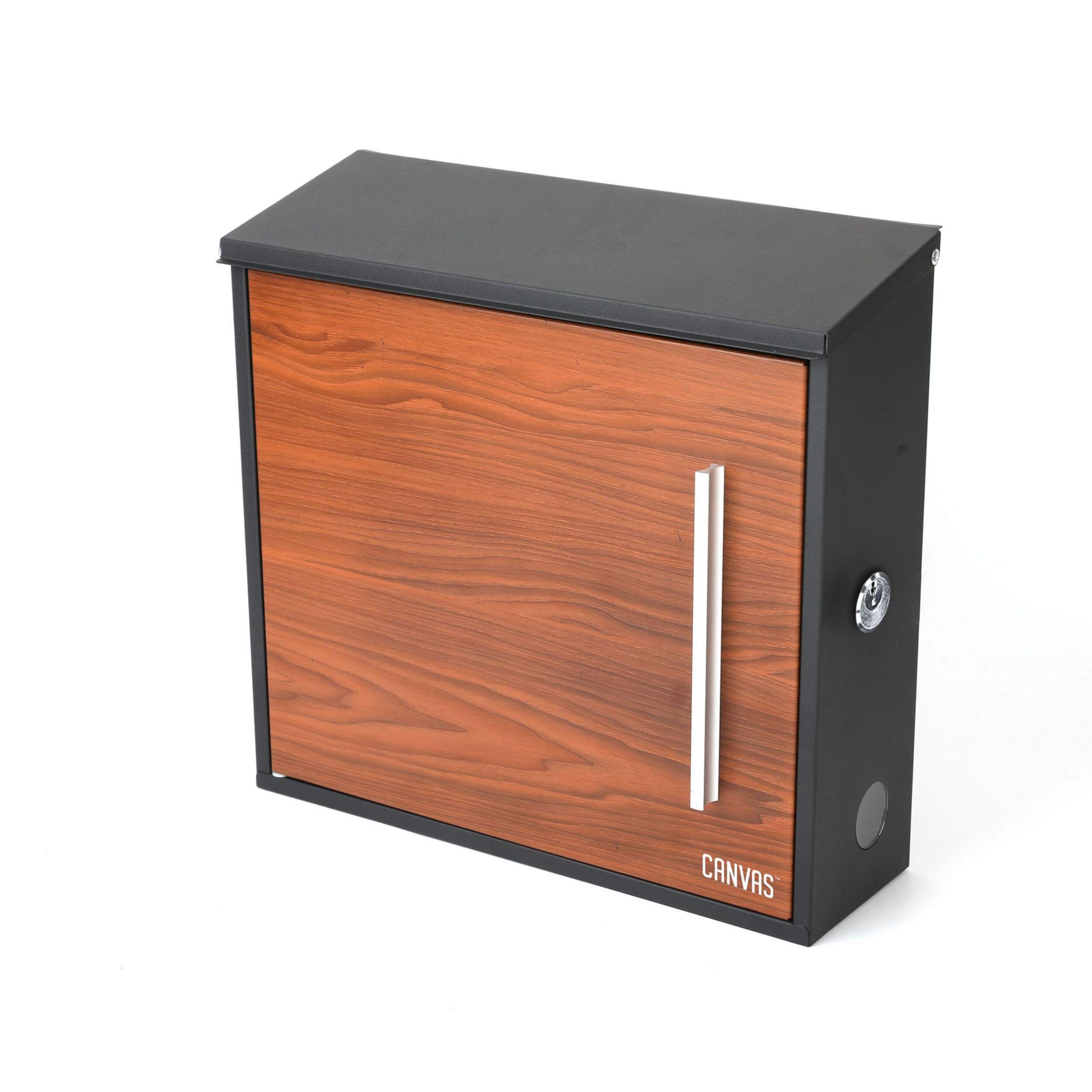 Canvas Weather-Proof Galvanized Steel Mailbox, Brown Wood Front_Angled_Left