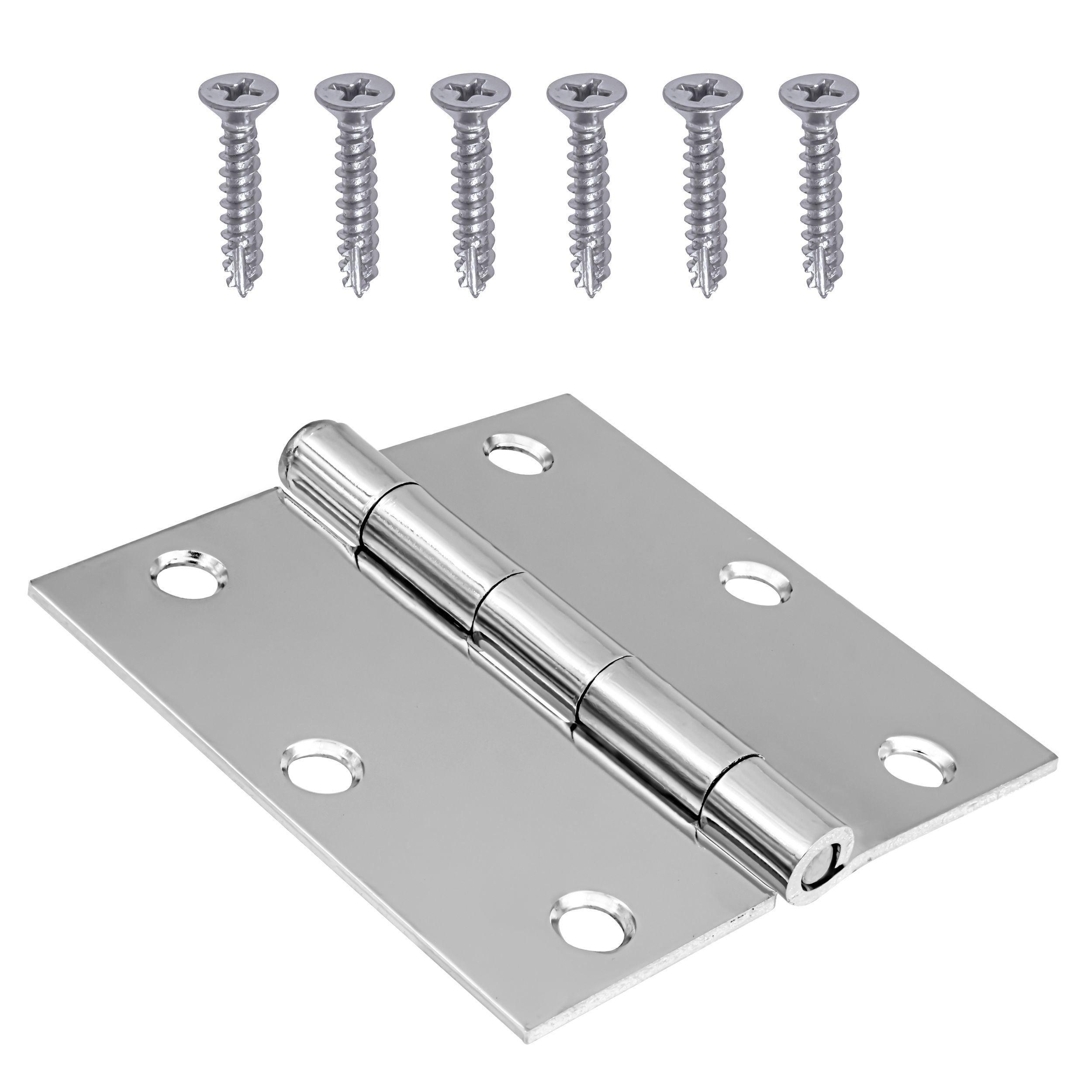 Hillman Residential Square Full Mortise Door Hinge, Polished Chrome, 3.