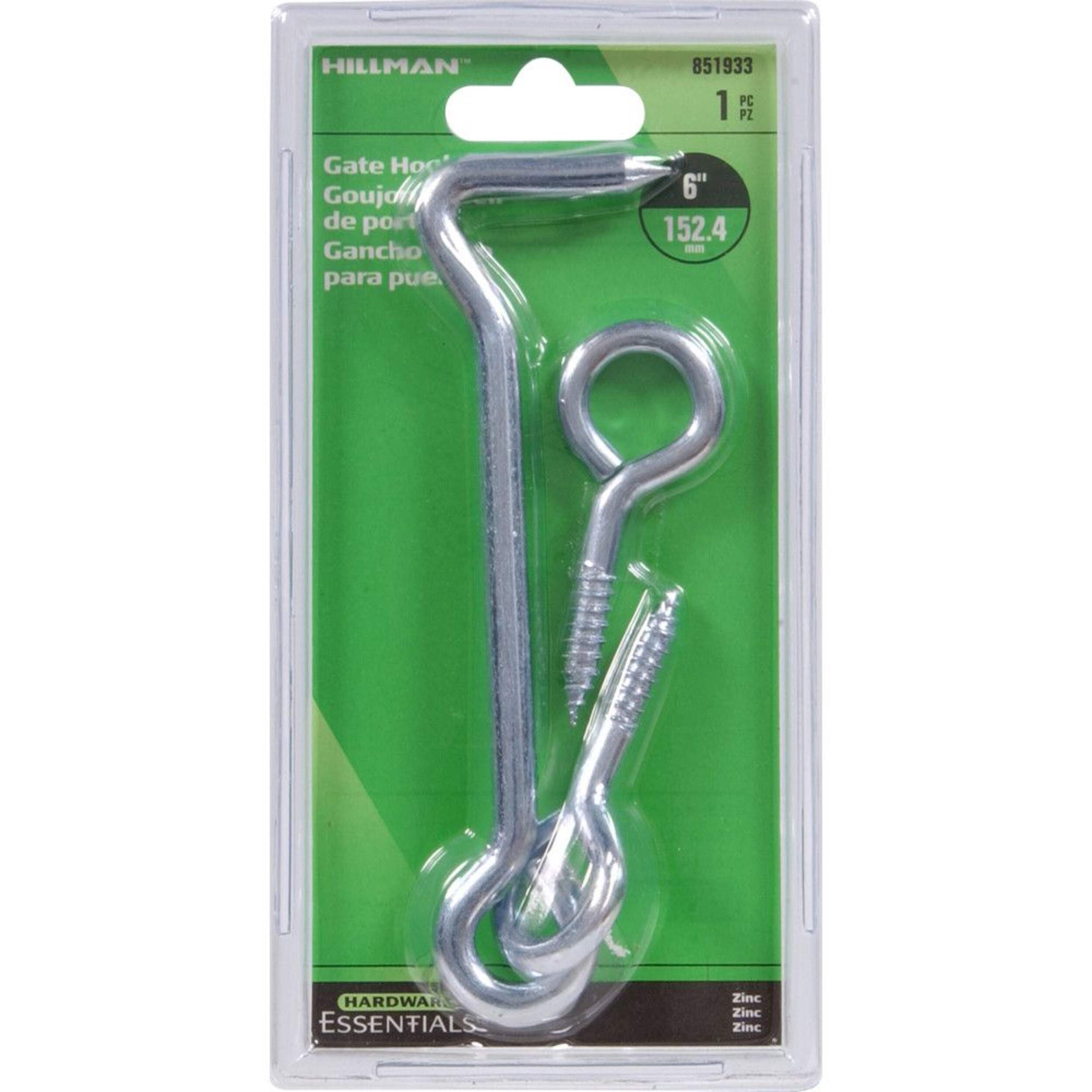 Hillman Hook and Eye Door Latch, Indoor/Outdoor Use, Zinc-Plated, 6-in Front_Flat