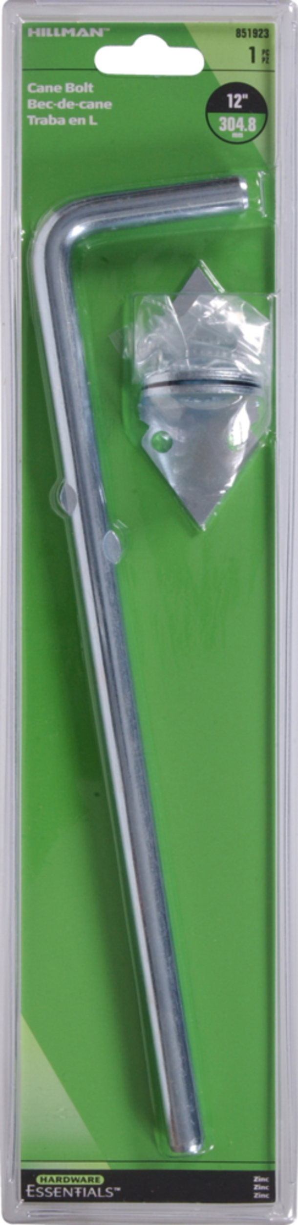 Hillman Non-Adjustable Throw Cane Bolt, For Single/Double Heavy Doors, Zinc-Plated, 12-in Front_Flat