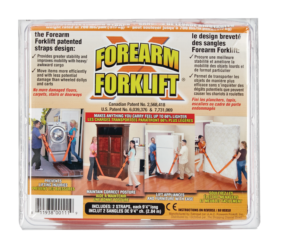 Forearm Forklift Adjustable Moving Straps, 790-lb Capacity, Orange, 9.4 ft  x 3-in, 2-pc
