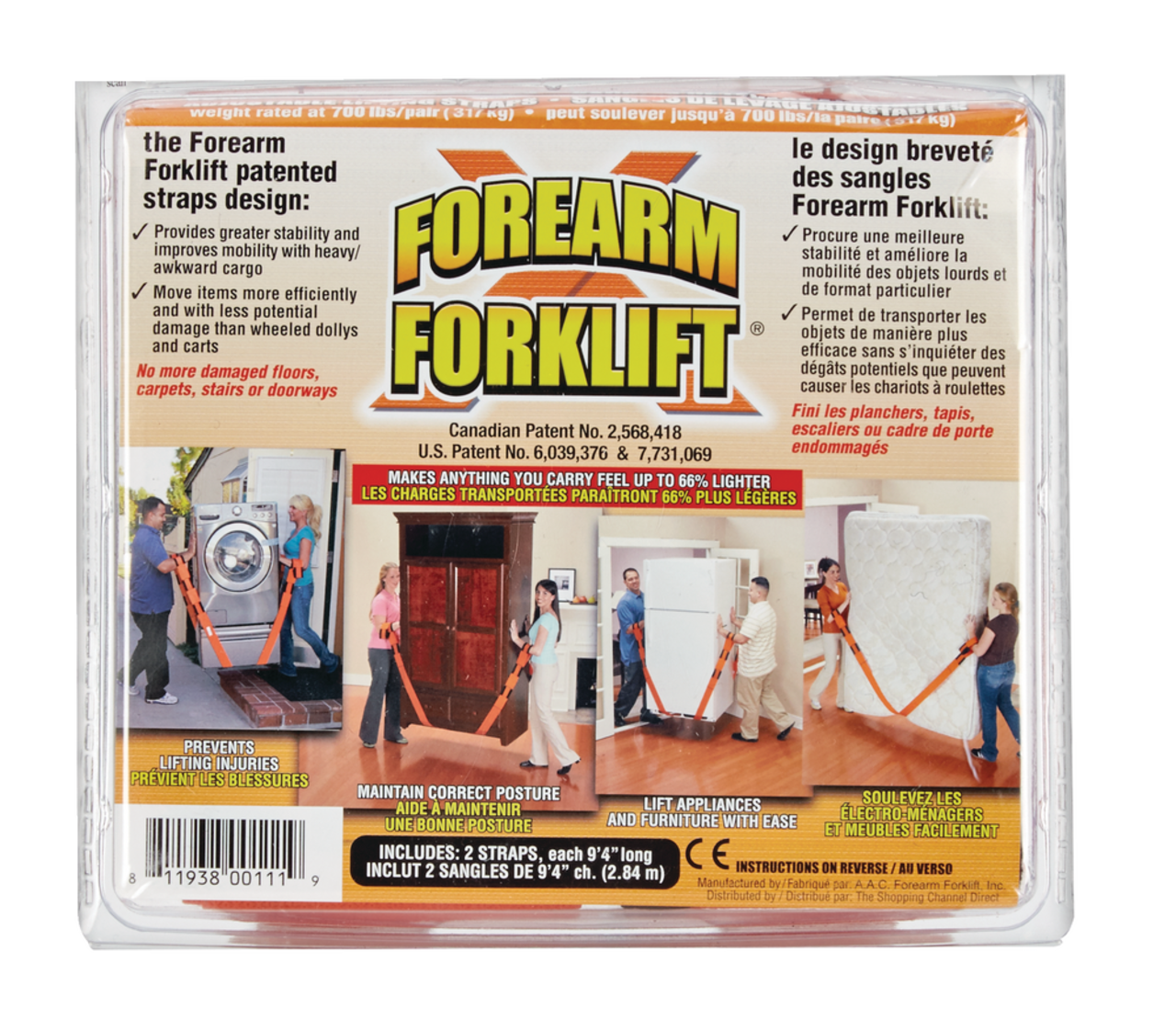 Harnais de déménagement ajustables Forearm Forklift, capacité de