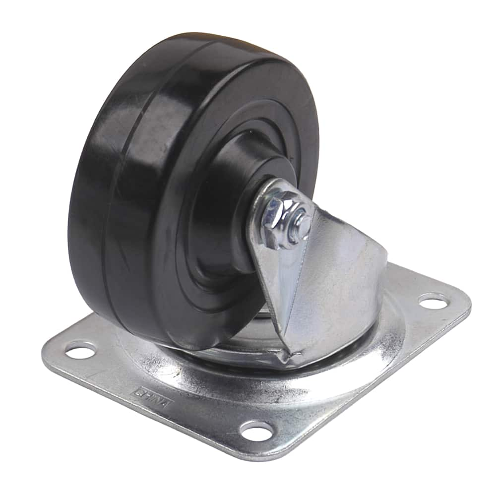 Heavy-Duty Soft Rubber Swivel Plate Caster, Black, 4-in Plate-Type ...