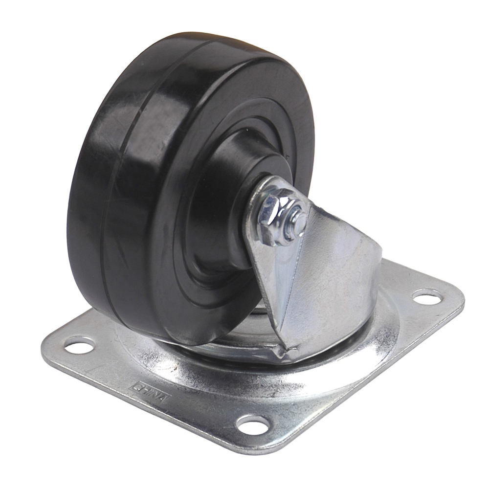 HeavyDuty Soft Rubber Swivel Plate Caster, Black, 4in PlateType