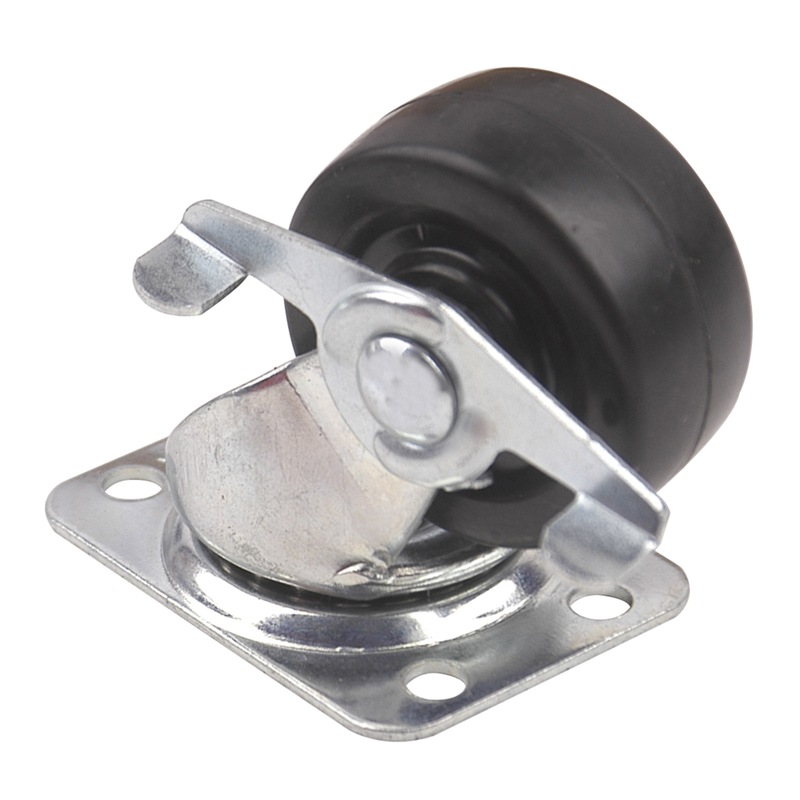 Shepherd Hardware Rubber Single Swivel Caster with Brake, 90lb Capacity, Black, Assorted Sizes