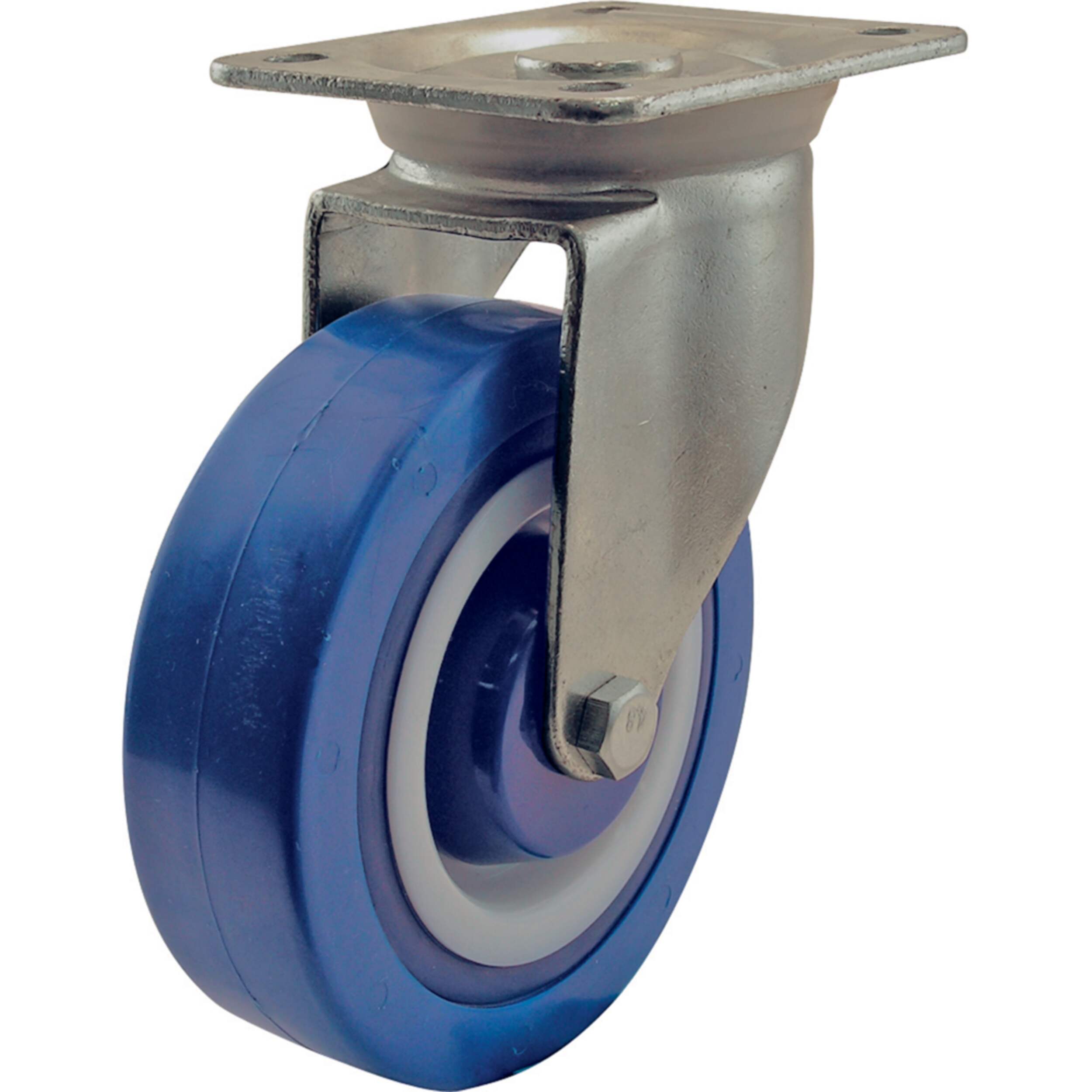 Shepherd Hardware Industrial Silent Rubber Swivel Caster, Non-Marking, 440-lb Capacity, Blue, 5-in Back_Angled_Right
