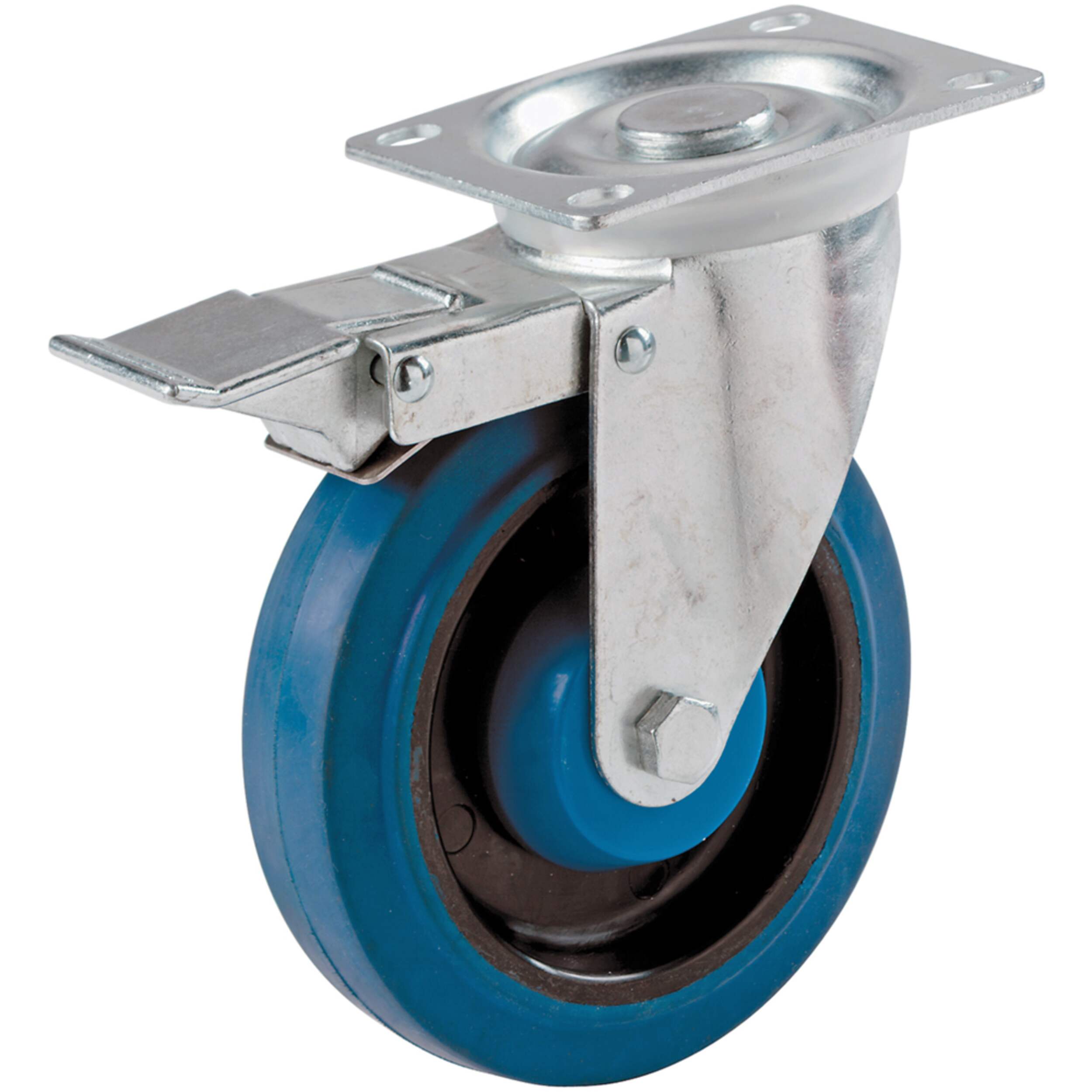 Shepherd Hardware Industrial Elastic Rubber Swivel Caster with Brake, 330-lb Capacity, Blue, 5-in Back_Angled_Right