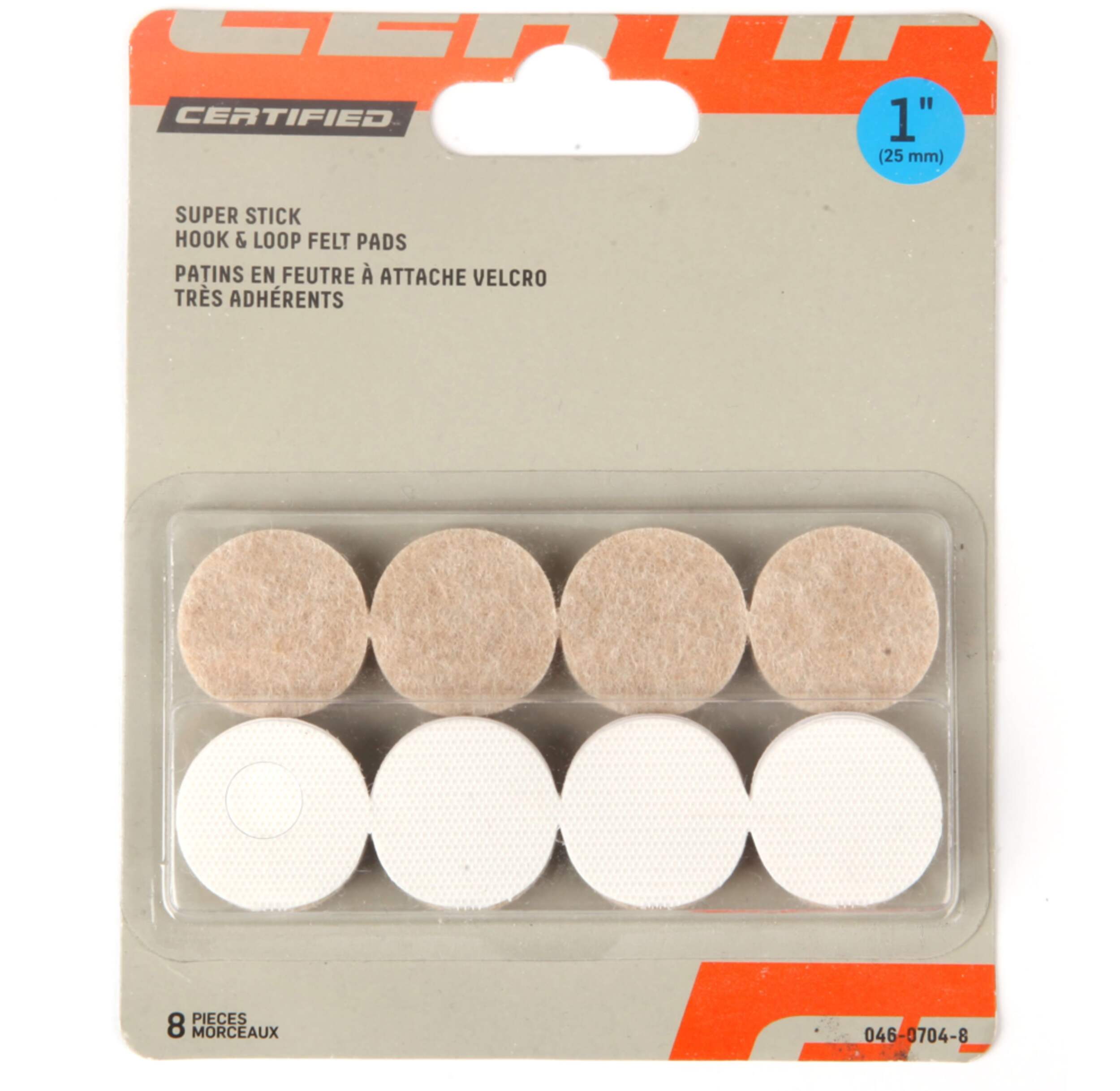 Likewise Super Stick Felt Pads with Hook & Loop Fasteners, 1-in, Beige, 8-pc Front_Flat