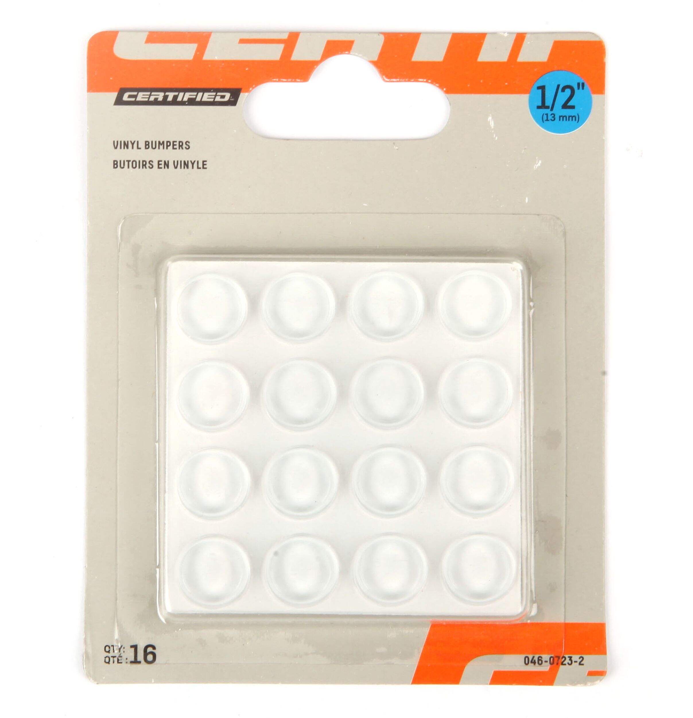 Self-Adhesive Round Vinyl Bumpers, 1/2-in, Clear, 16-pc Front_Flat
