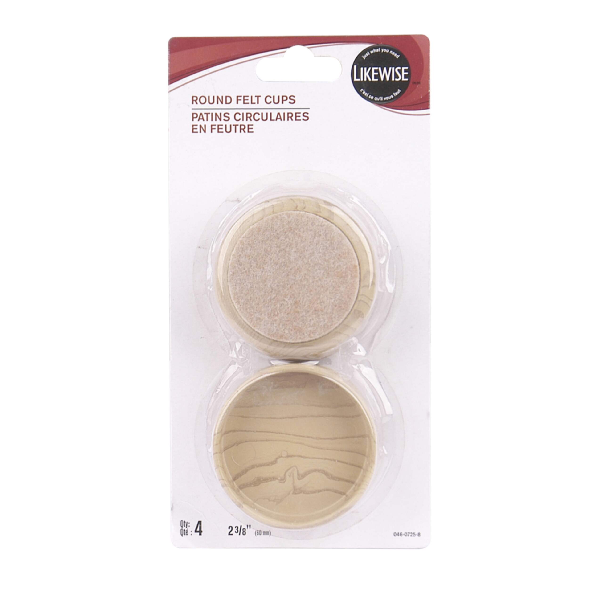 Likewise Round Felt Caster Cups with FELTAC Felt Pads For Furniture Legs, Light Oak, 2-3/8-in, 4-pk Front_Flat
