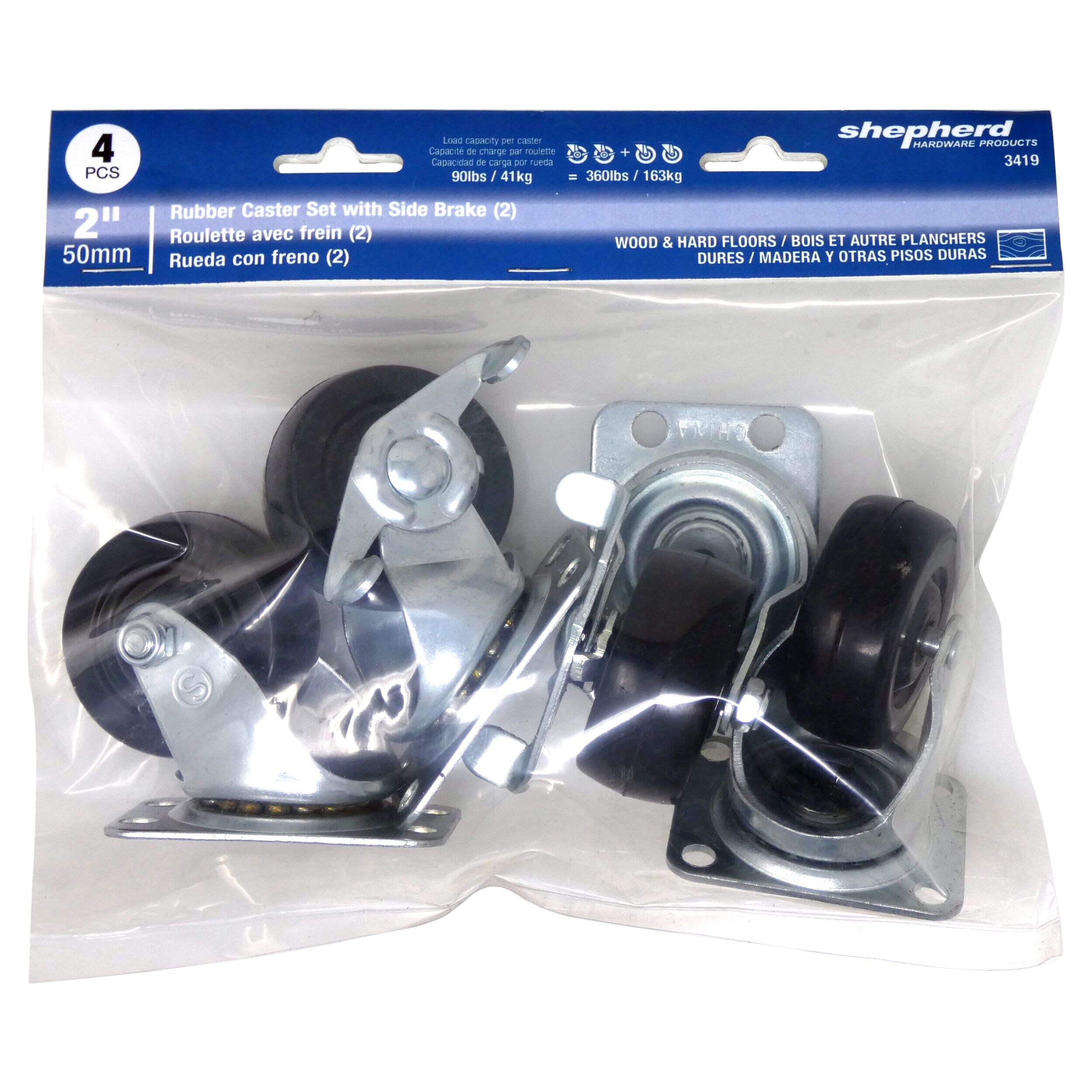 Light Duty Casters 2-Swivel & 2-Break, 2-in, 4-pk Front_Flat