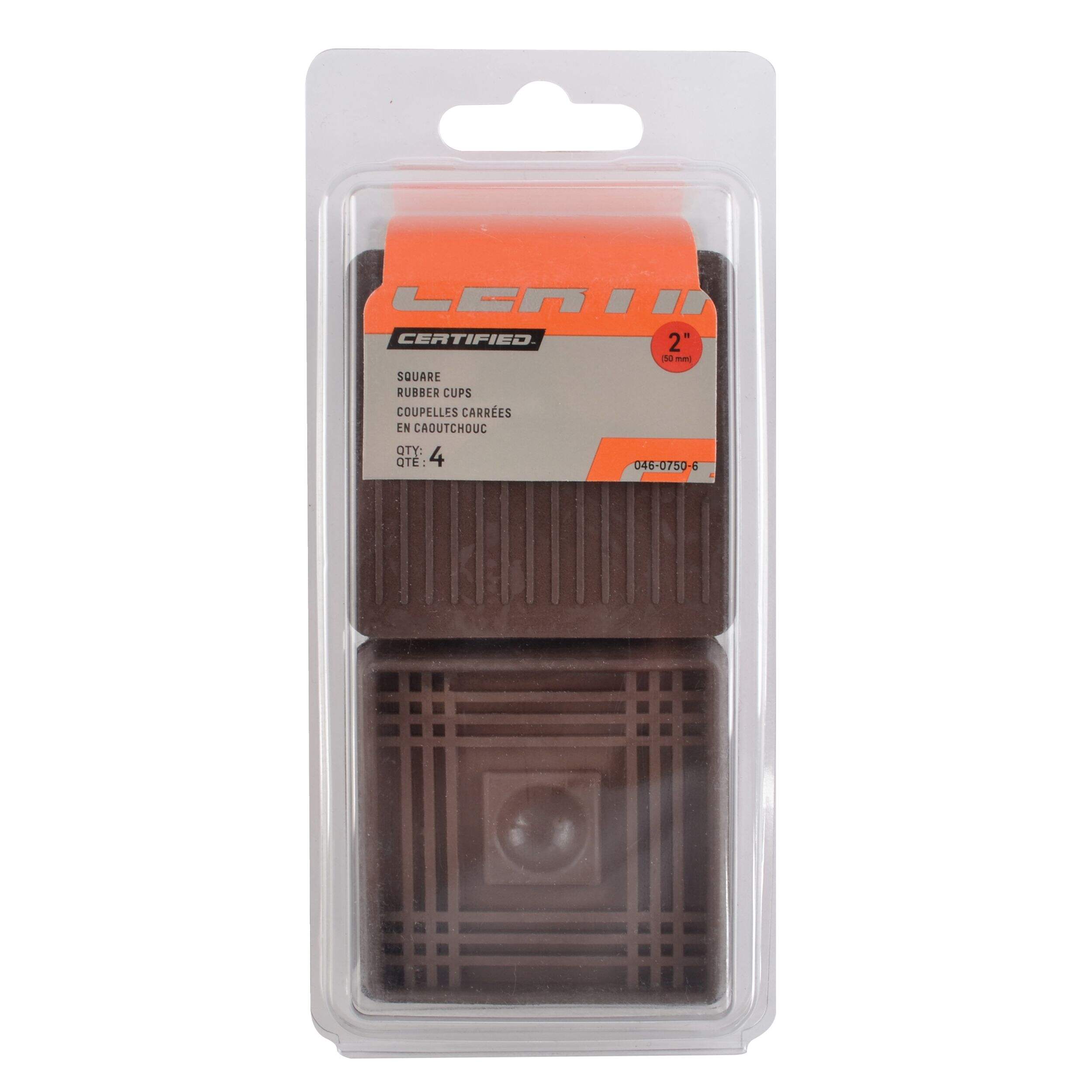 Certified Square Rubber Cups For All Furniture, Brown, 2-in, 4-pk Front_Flat