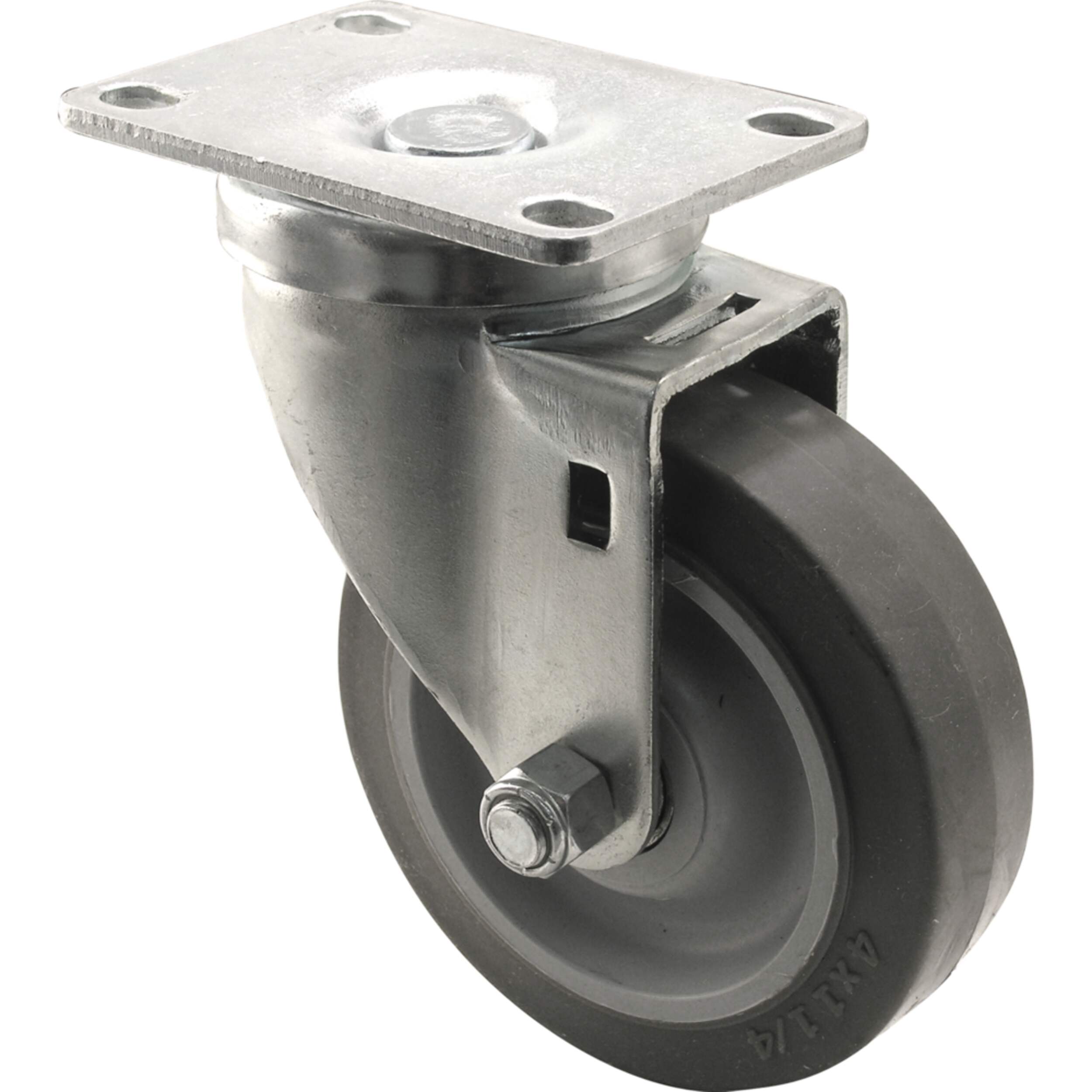 Shepherd Hardware Medium Duty TPR Single Swivel Caster, Non-Marking, 350-lb Capacity, Grey, 4-in Back_Angled_Left