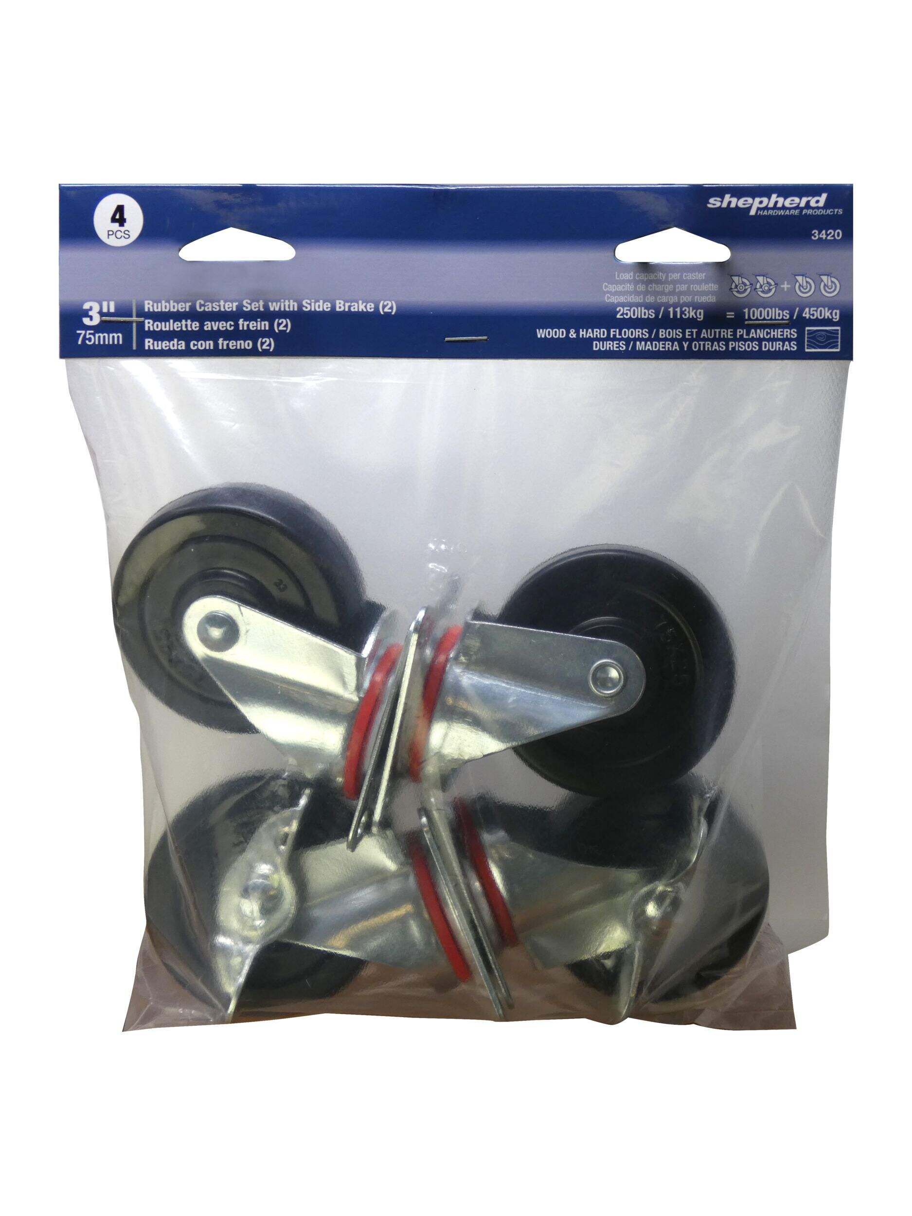 Light Duty Casters 2-Swivel & 2-Break, 3-in, 4-pk Front_Elevated
