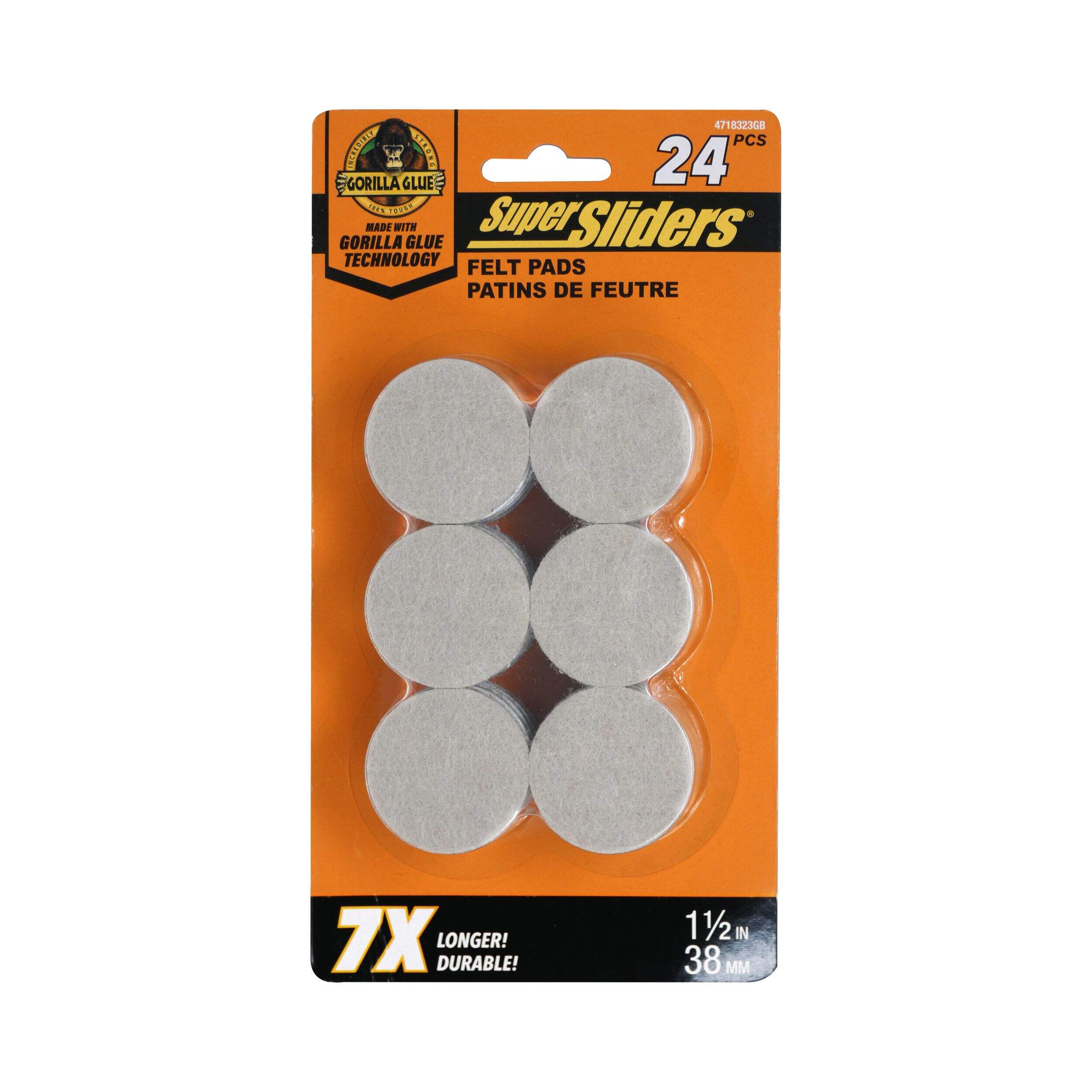 Super Sliders Felt Pads with Gorilla Glue, Beige, 1.5-in, 24-pk Front_Flat