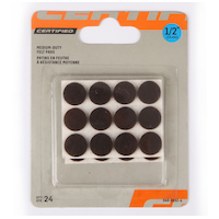 Certified Self-Adhesive Medium Duty Felt Pads, WAll and Surface Protection, 1/2-in, Brown, 24-pc Front_Flat