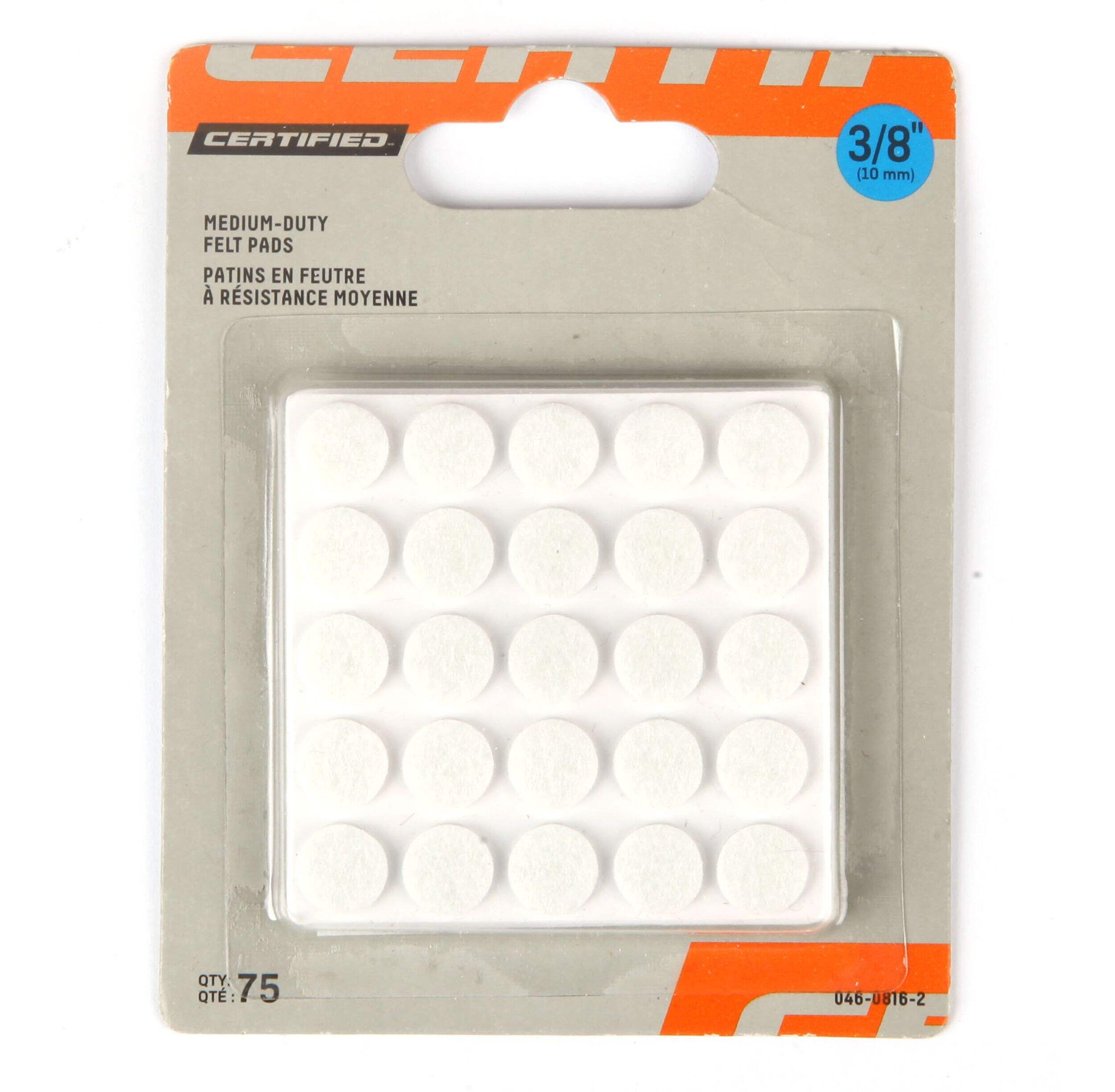 Patins en feutre Certified de résistance moyenne, protègent les murs et les surfaces, 3/8 po, blanc, paq. 75 Front_Flat
