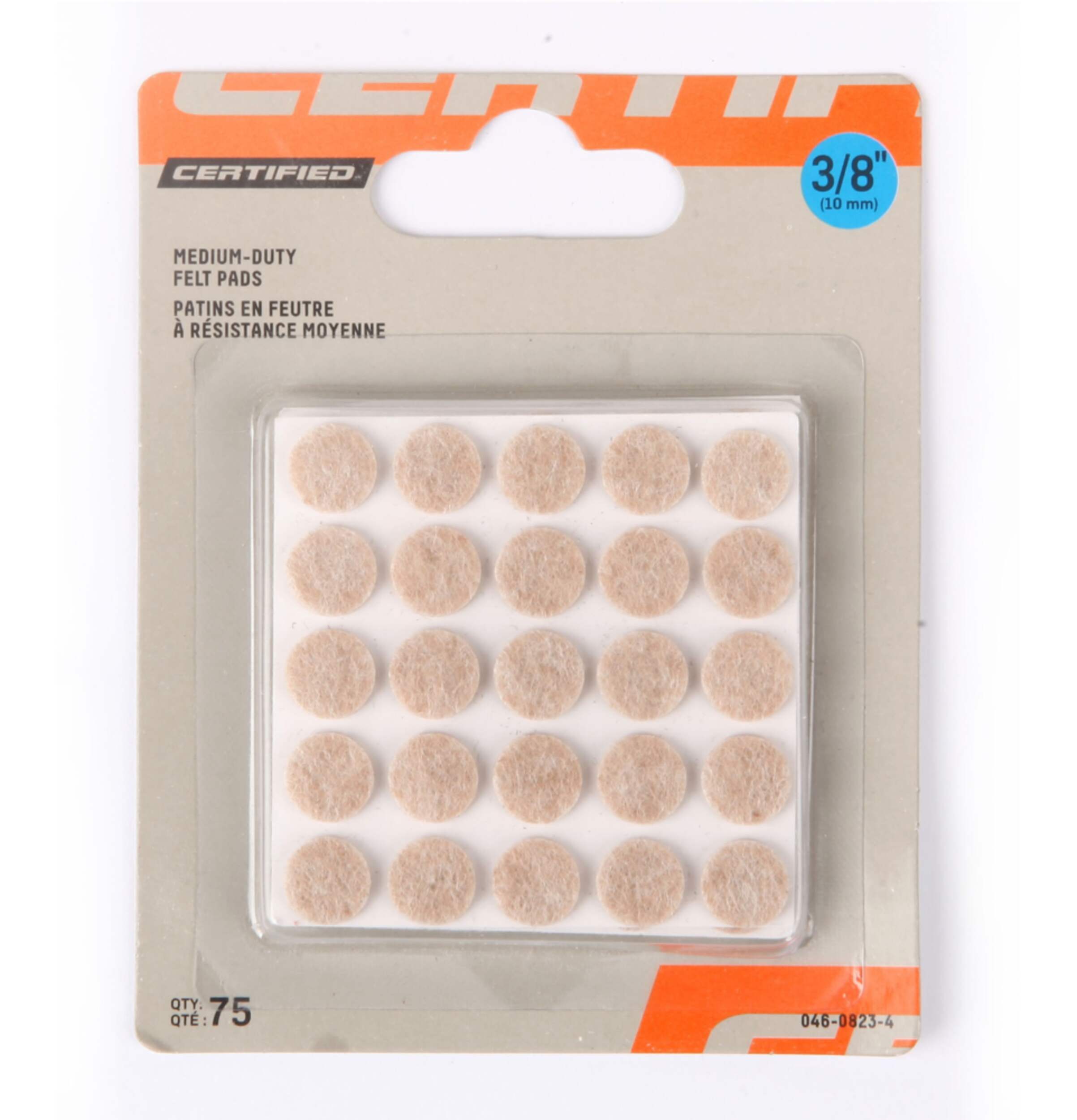 Certified Round Medium Duty Pads, Surface Protection, 3/8-in, Beige, 75-pc Front_Flat