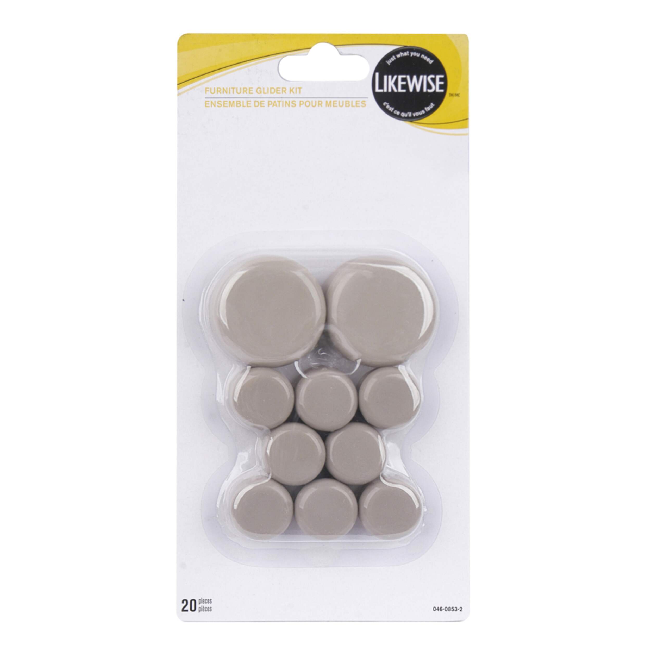Furniture Glider Kit, For Carpet and Ceramic Tiles, Assorted Sizes, 20-pc Front_Flat