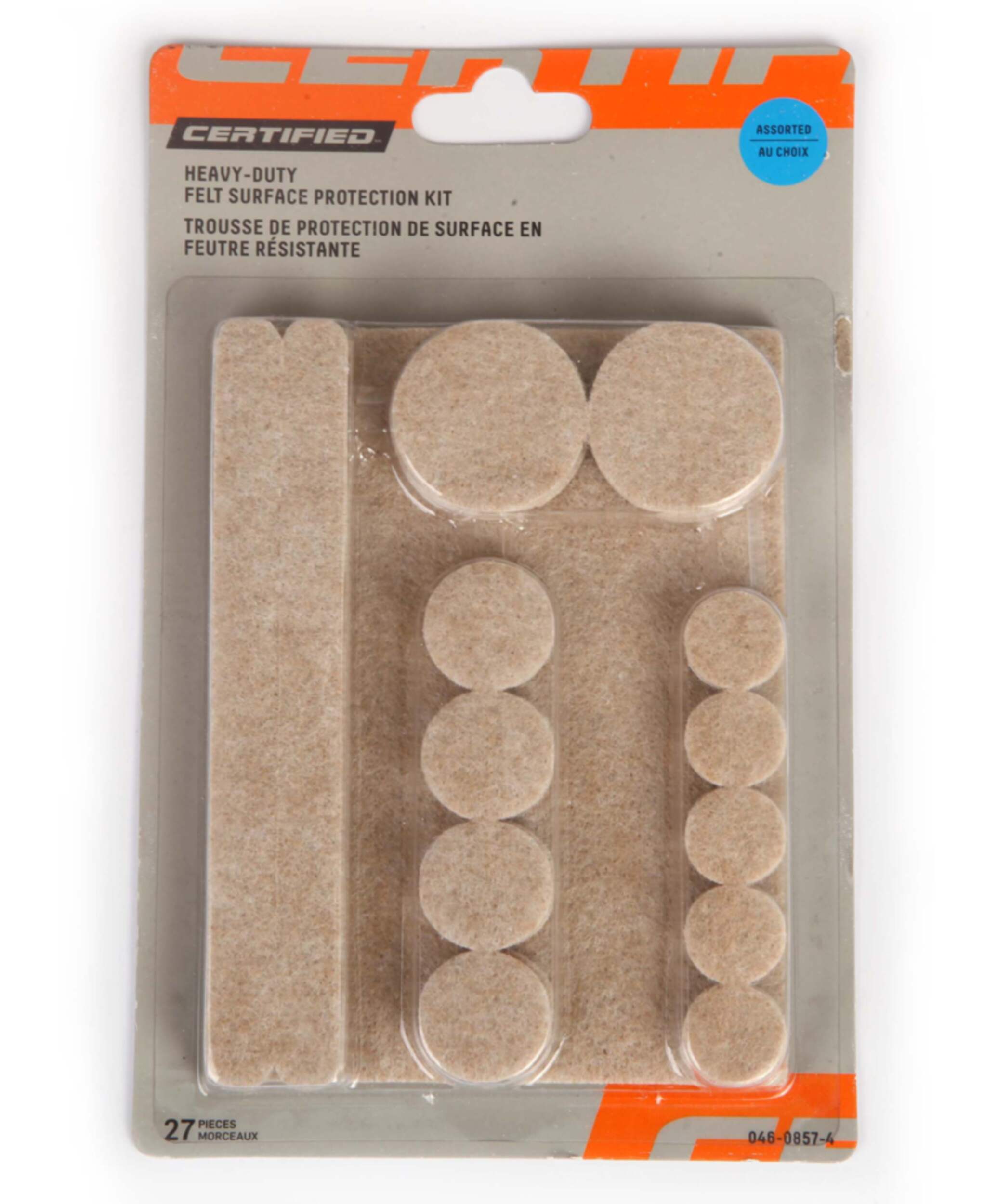Heavy Duty Assorted Felt Pad Kit, Surface Protection, Self-Adhesive, Beige, 27-pc Front_Flat