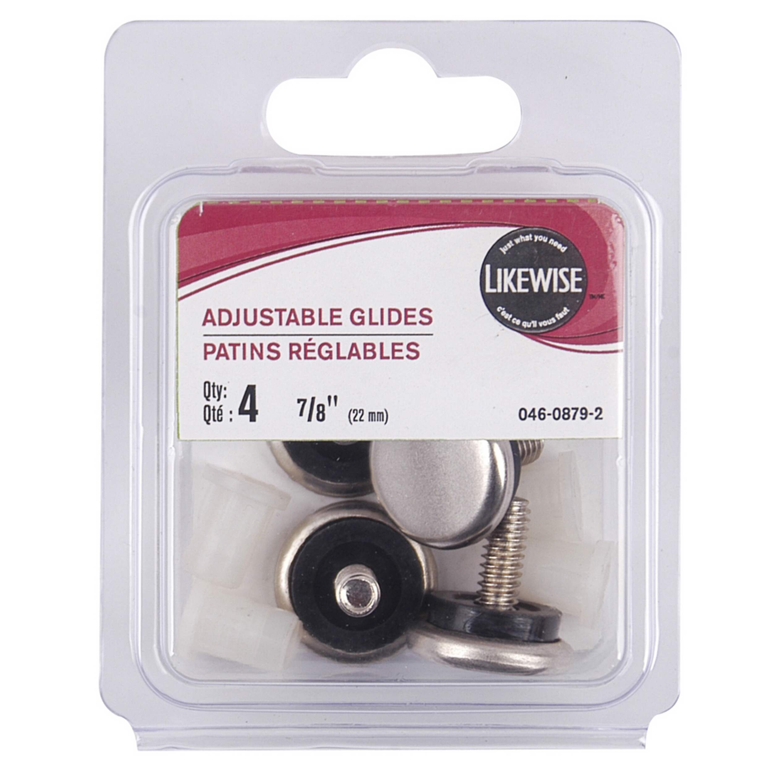 Certified Threaded Levelling Furniture Glides, Threaded Sockets, 7/8in