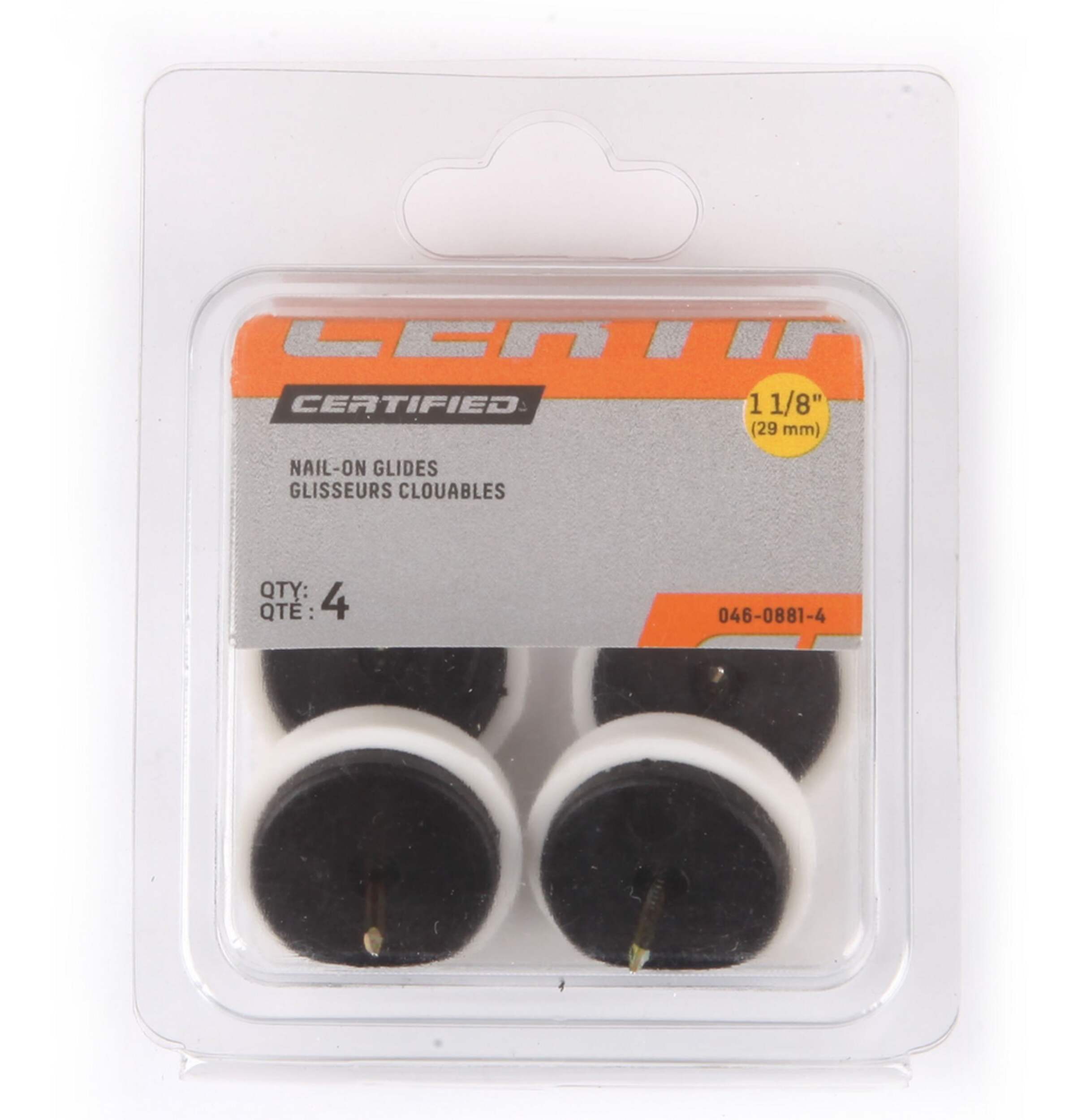 Certified Cushioned Nail On Nylon Furniture Glides, For Wooden Legs, Assorted Sizes, White