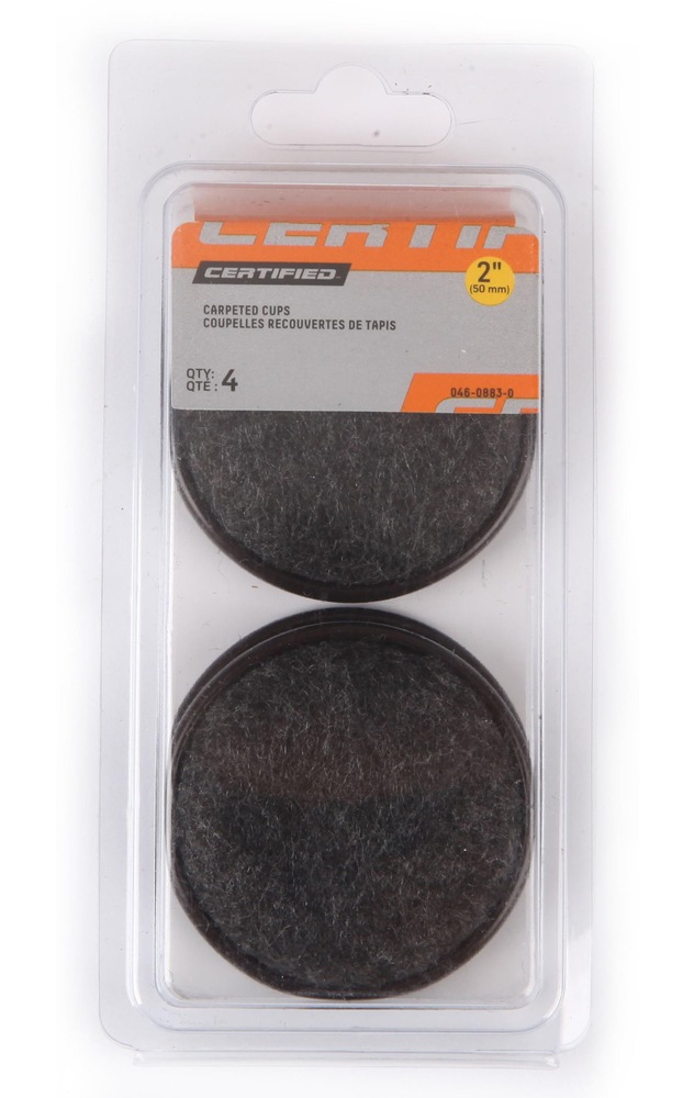 Certified Round Carpet Furniture Cups, For Furniture Legs, 2in, Brown