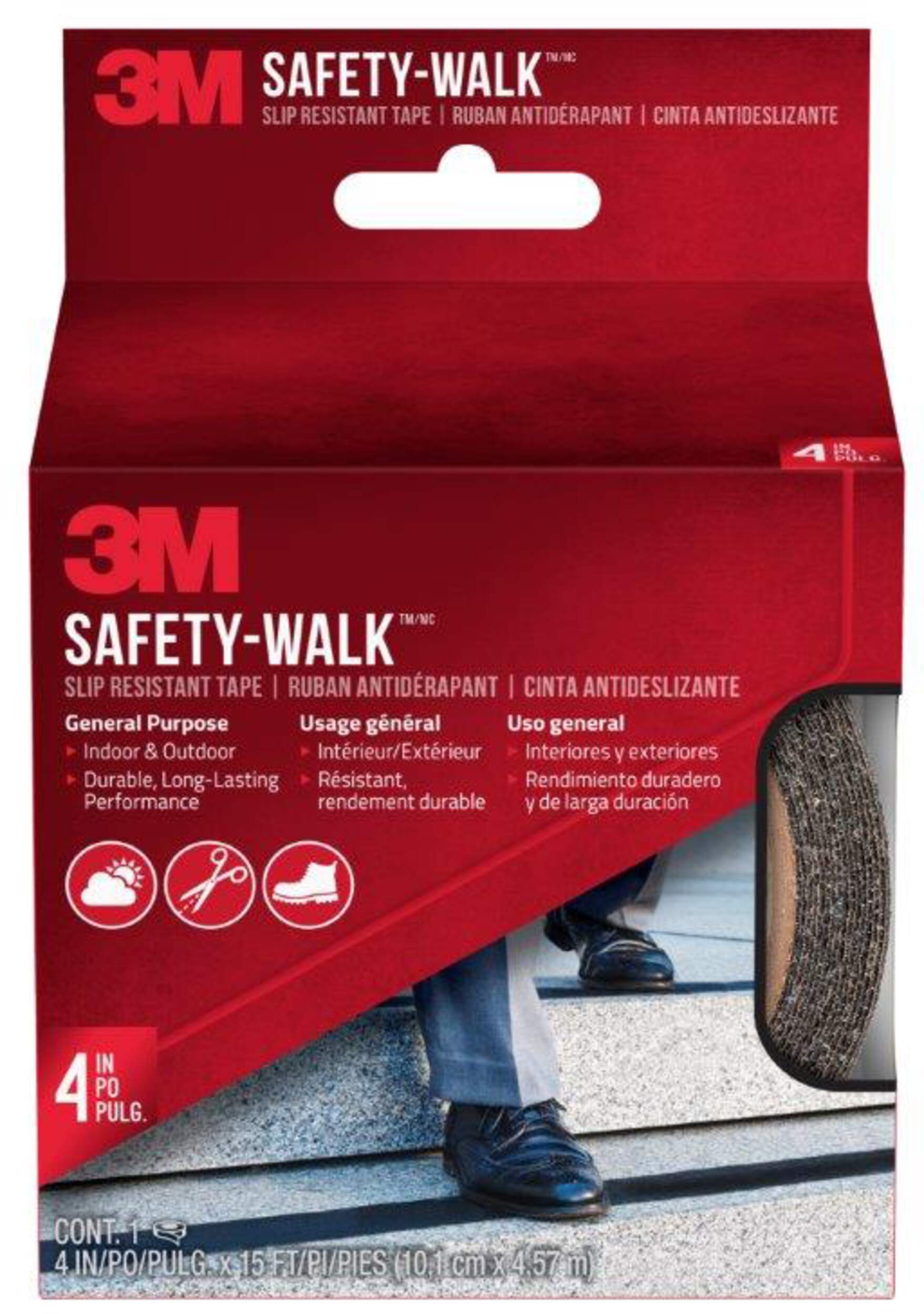 3M Slip Resist Tape, Fine Textured, Vinyl Surface, 4-in x 15-ft, Black Front_Flat