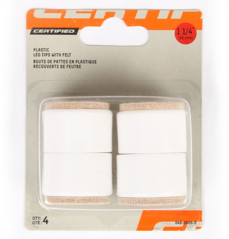 White Plastic Leg Tips With Felt, 11/4in Canadian Tire