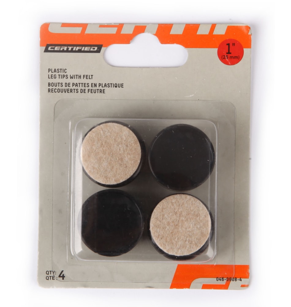 Certified Plastic Leg Tips With Felt, For Vinyl/Ceramic/Hardwood