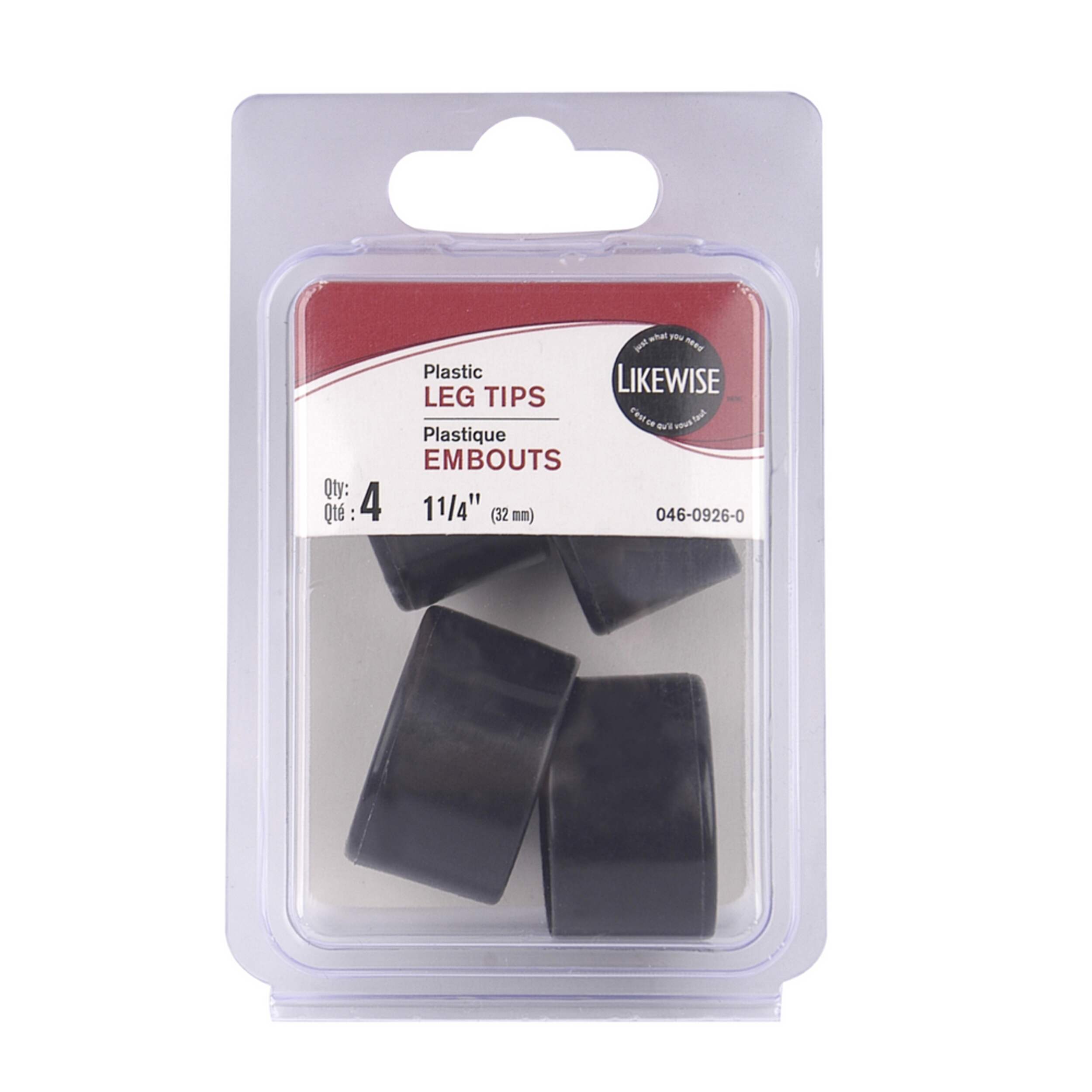 Certified Plastic Leg Tips, For Metal and Wood, 11/4in, 4pc