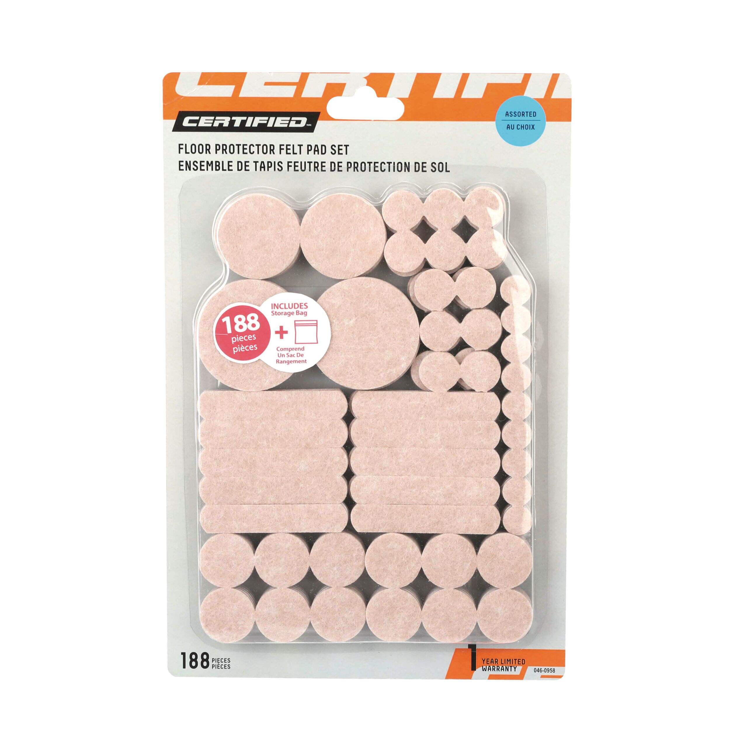 Certified Floor Protector Felt Pad Set, 188-pc Front_Flat