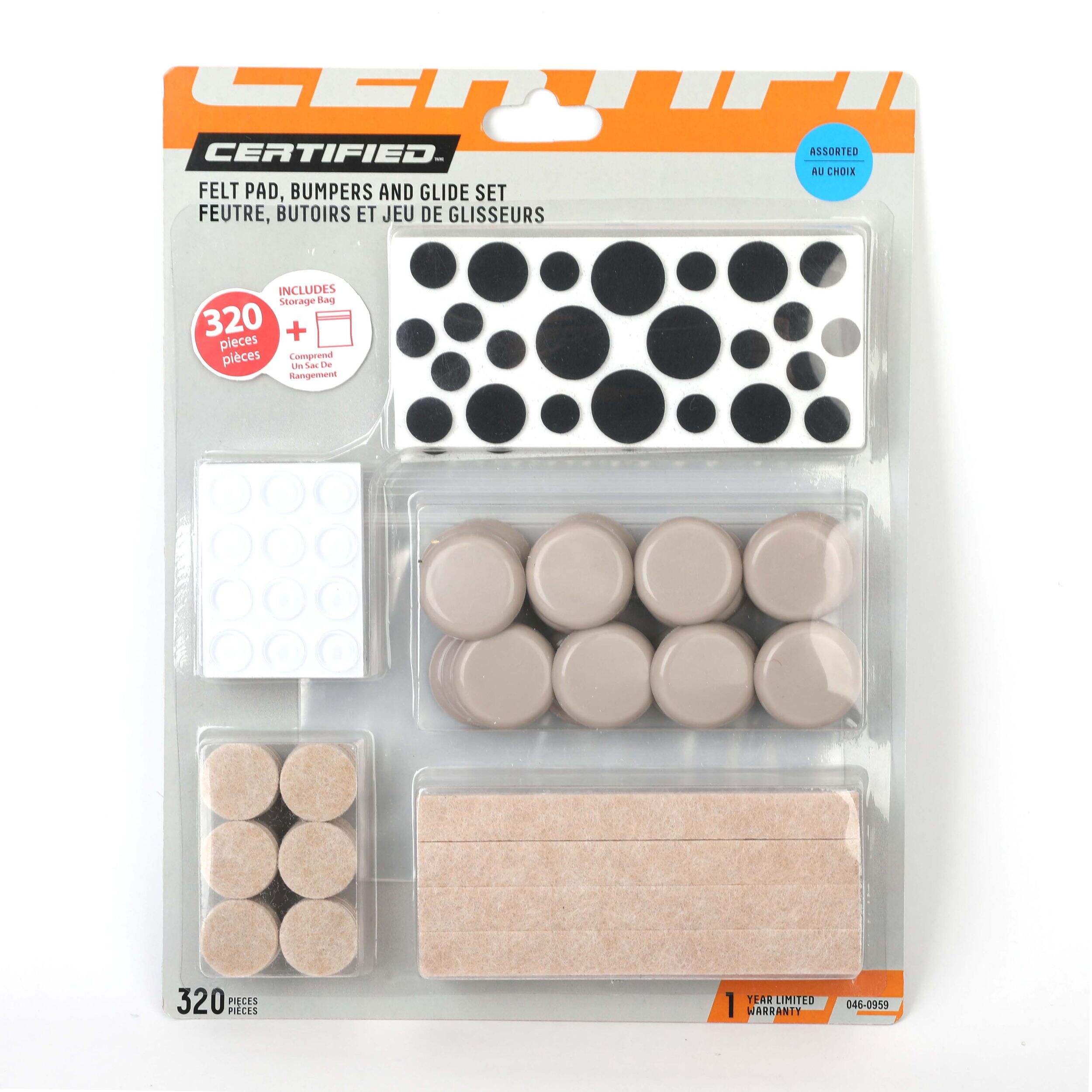 Certified Felt Pad Set with Bumpers, 320-pc Front_Flat