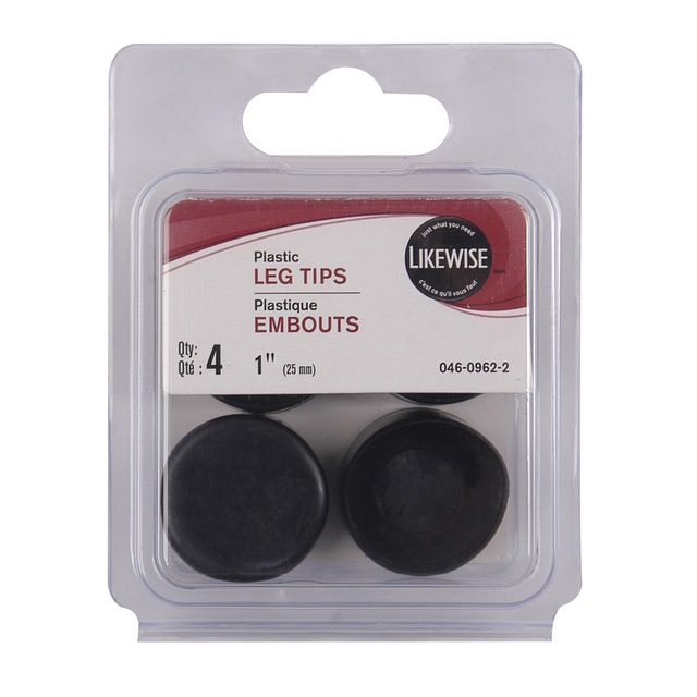 Certified Plastic Leg Tips, For Metal and Wood, 1in, White, 4pc