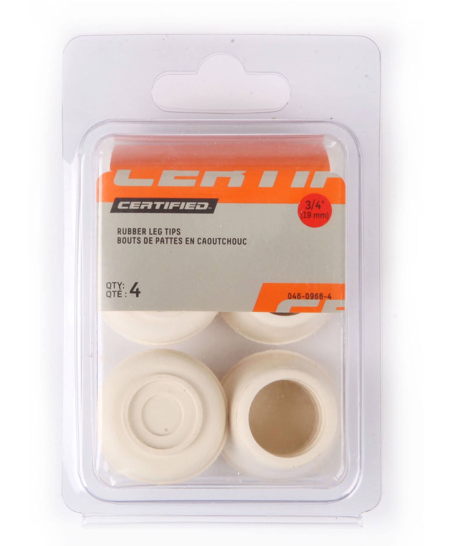 Certified Rubber Leg Tips, NonSkid Rubber Tips, White, 4pc Canadian