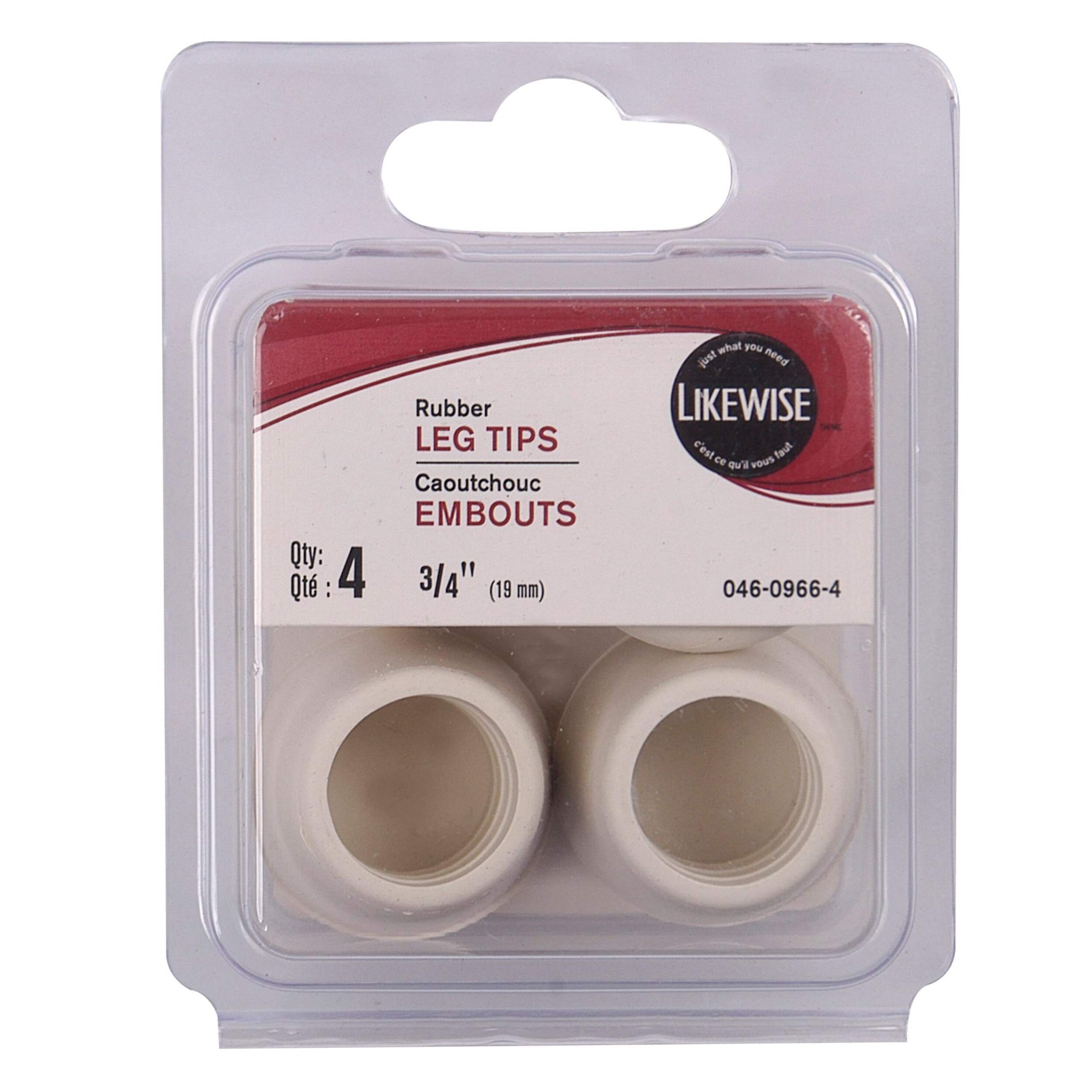 Certified Rubber Leg Tips, NonSkid Rubber Tips, White, 4pc Canadian