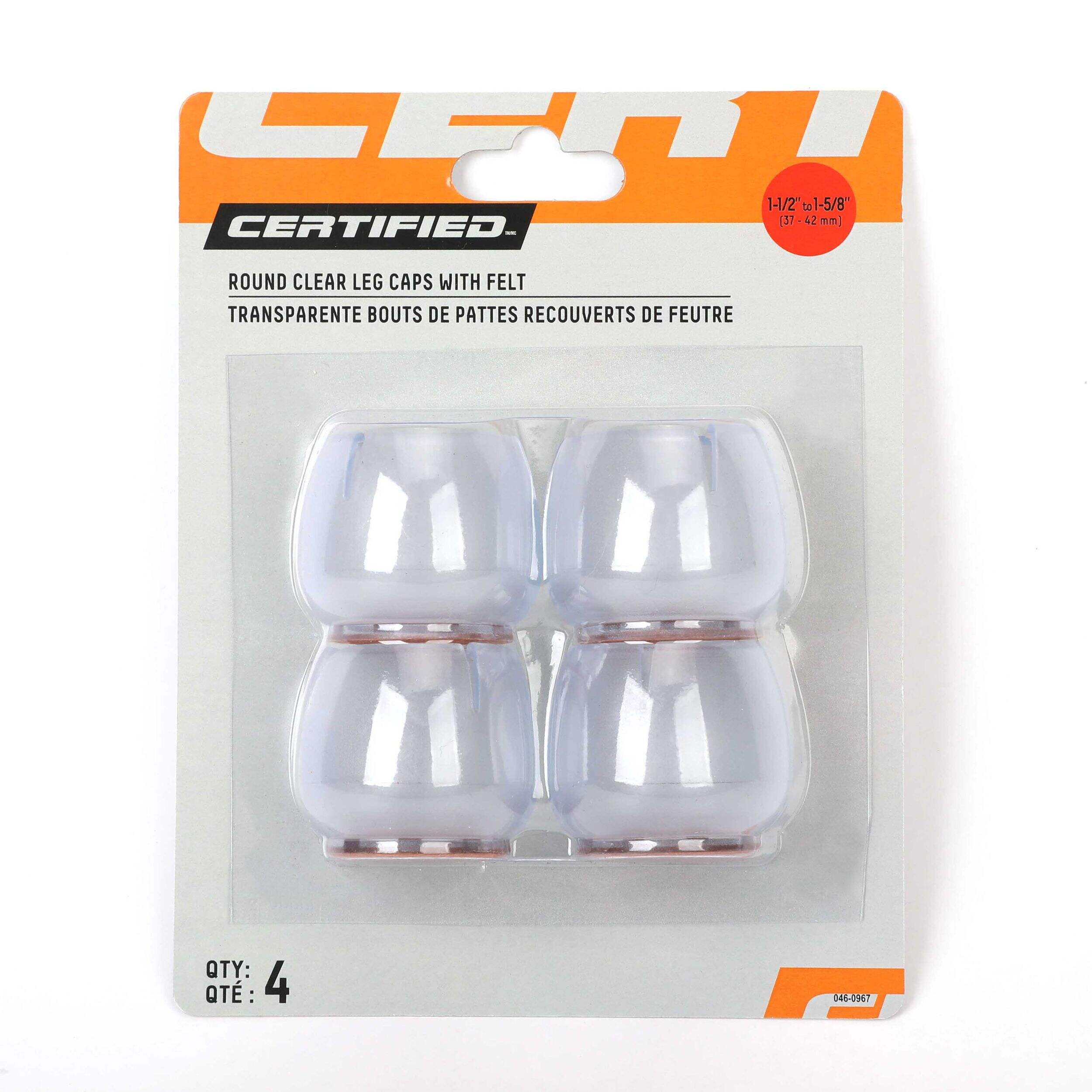 Certified Round 37-42MM Clear Leg Caps with Felt, 4-pk Front_Flat