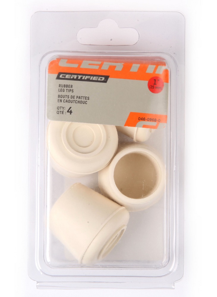 Certified Rubber Leg Tips, NonSkid Rubber Tips, White, 4pc Canadian