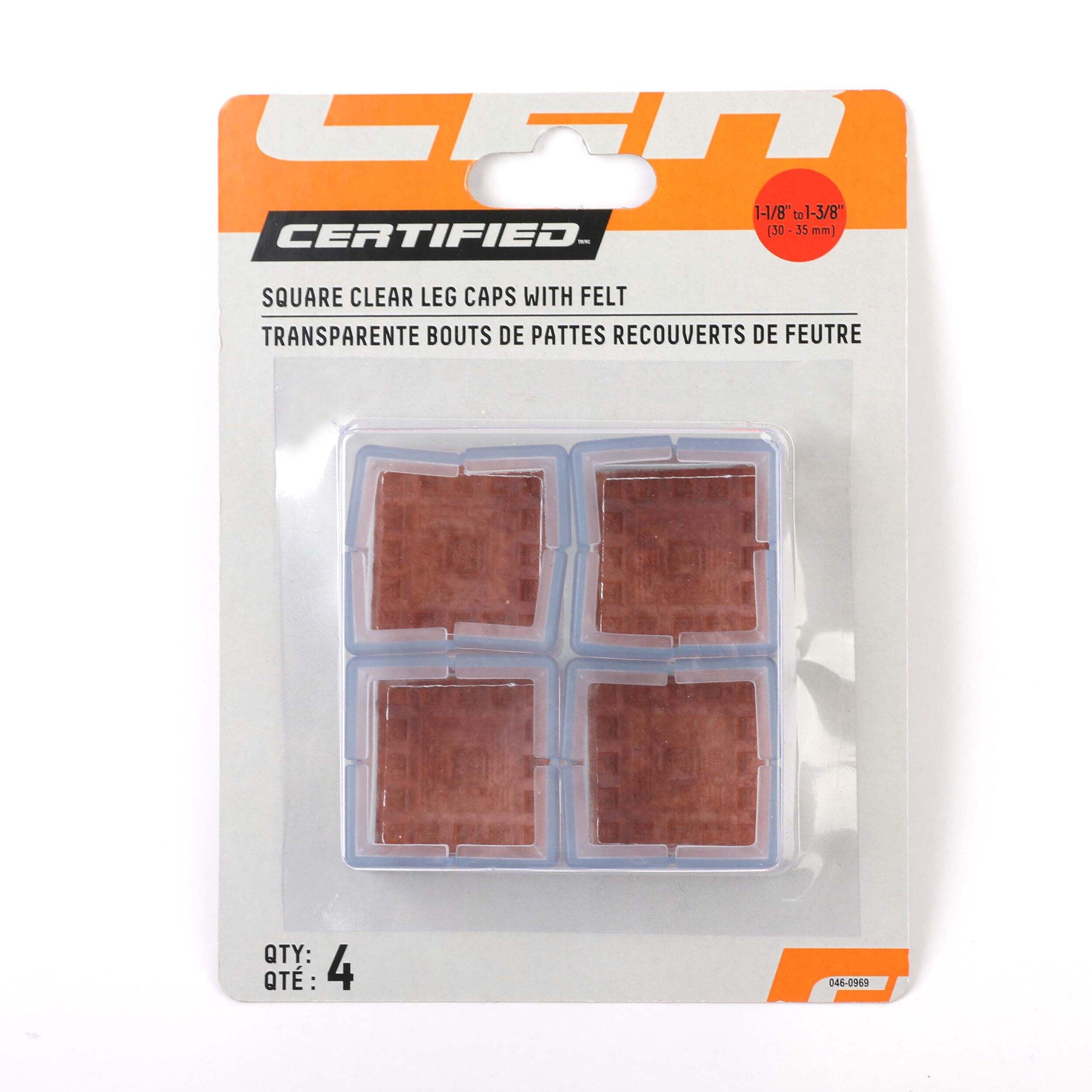 Embouts carrés Certified 30-35 mm transparents avec feutre, paq. 4 Front_Flat