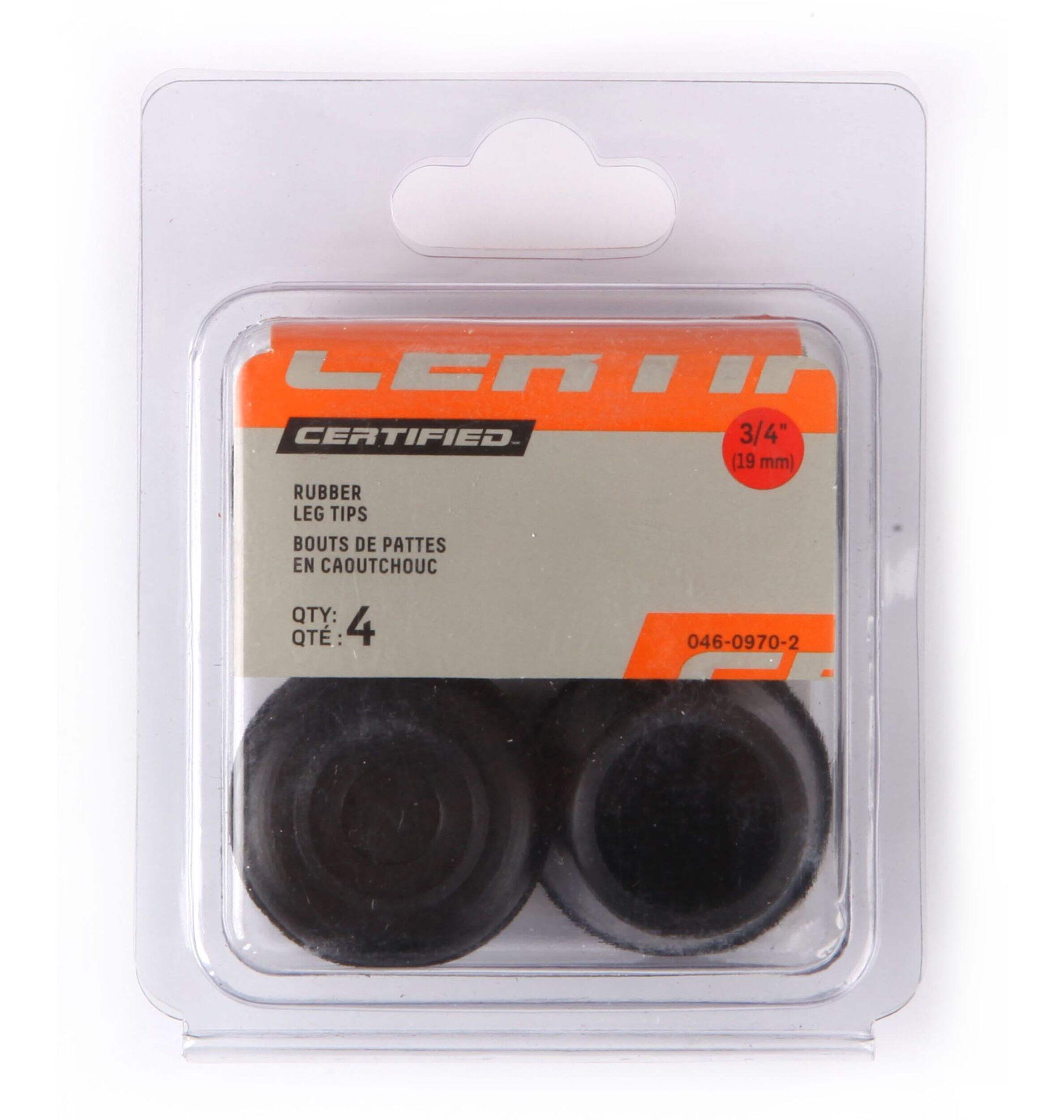 Certified Rubber Leg Tips, NonSkid Rubber Tips, Black, 4pc Canadian